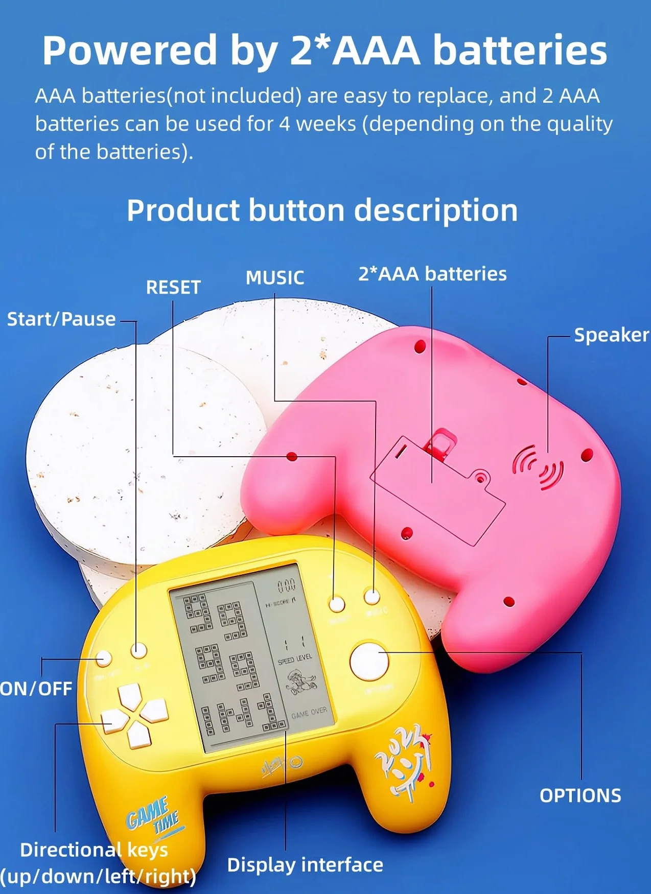 Console de Jeu Portable Rétro 4,1 Pouces 2574 Jeux en 1 avec Poignée en Brique Rose