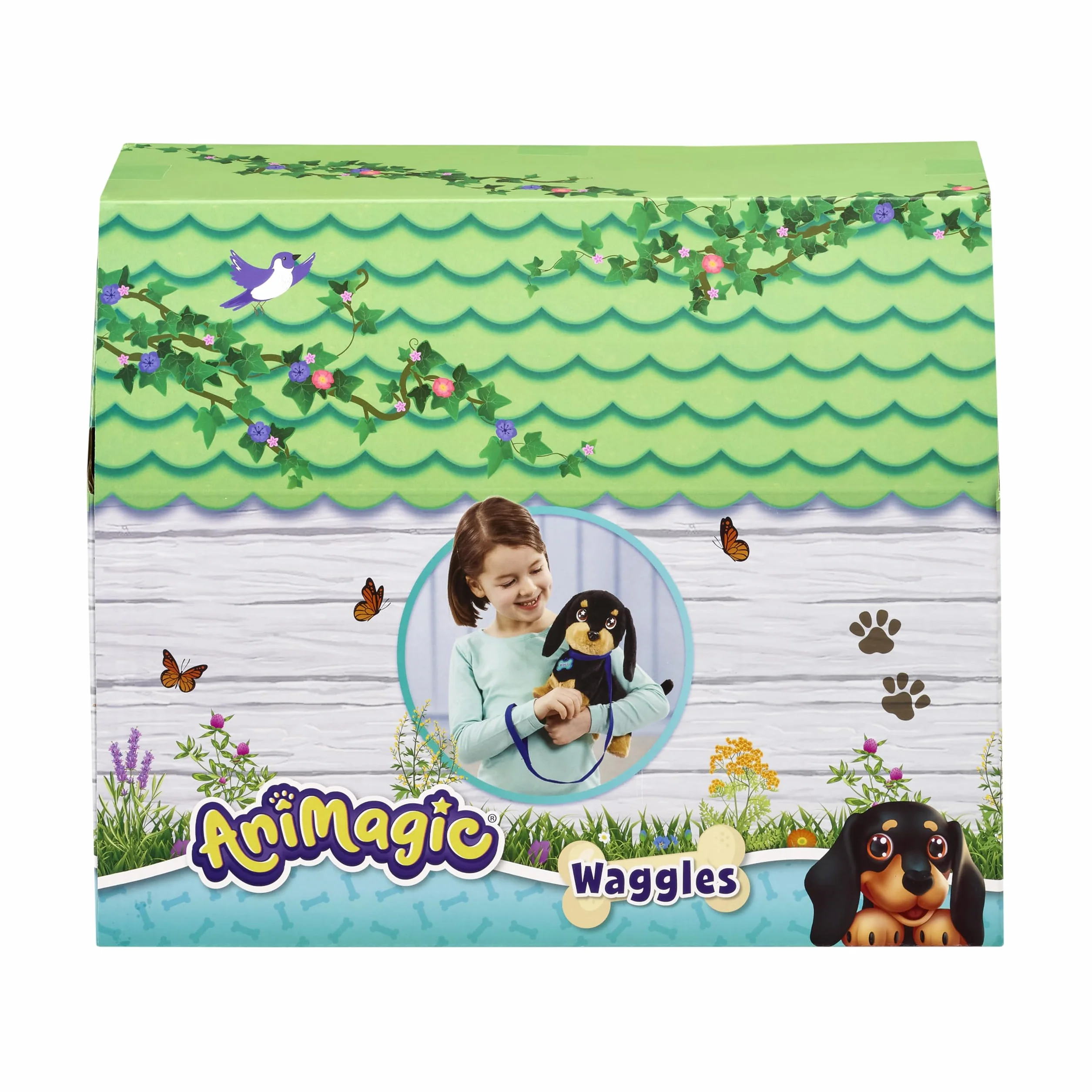 Animagic WAGGLES Jouet Electronique 23 cm Peluche Chien Saucisse Interactive pour Enfants dès 2 Ans Marche Aboie Remue Sa Queue Piles Incluses Marron et Noir