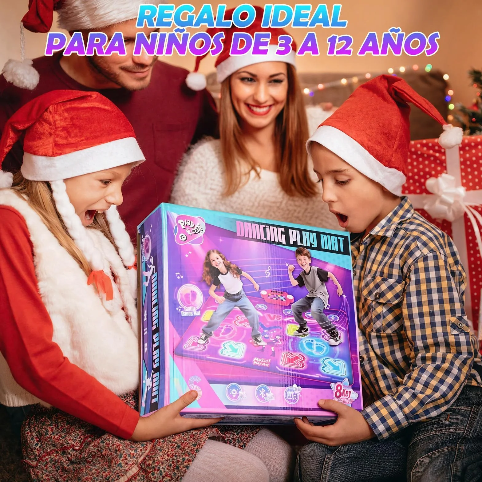 Tapis de Danse Musical Électronique pour Enfants avec 8 Flèches Lumière LED & Bluetooth, 3 Modes de Jeu, Cadeau Noël 3-10+