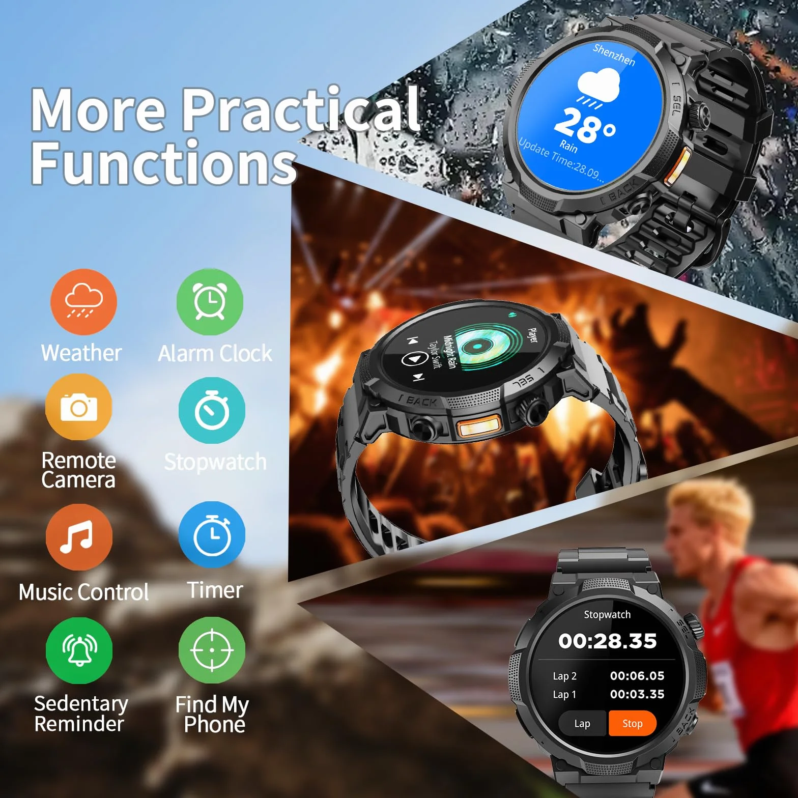 Soudorv Montre Connectée Homme Militaire Smartwatch LED Lampe 1000mAh 1.53" HD Appels Bluetooth Fréquence Cardiaque Sommeil Etanche IP68 Noir