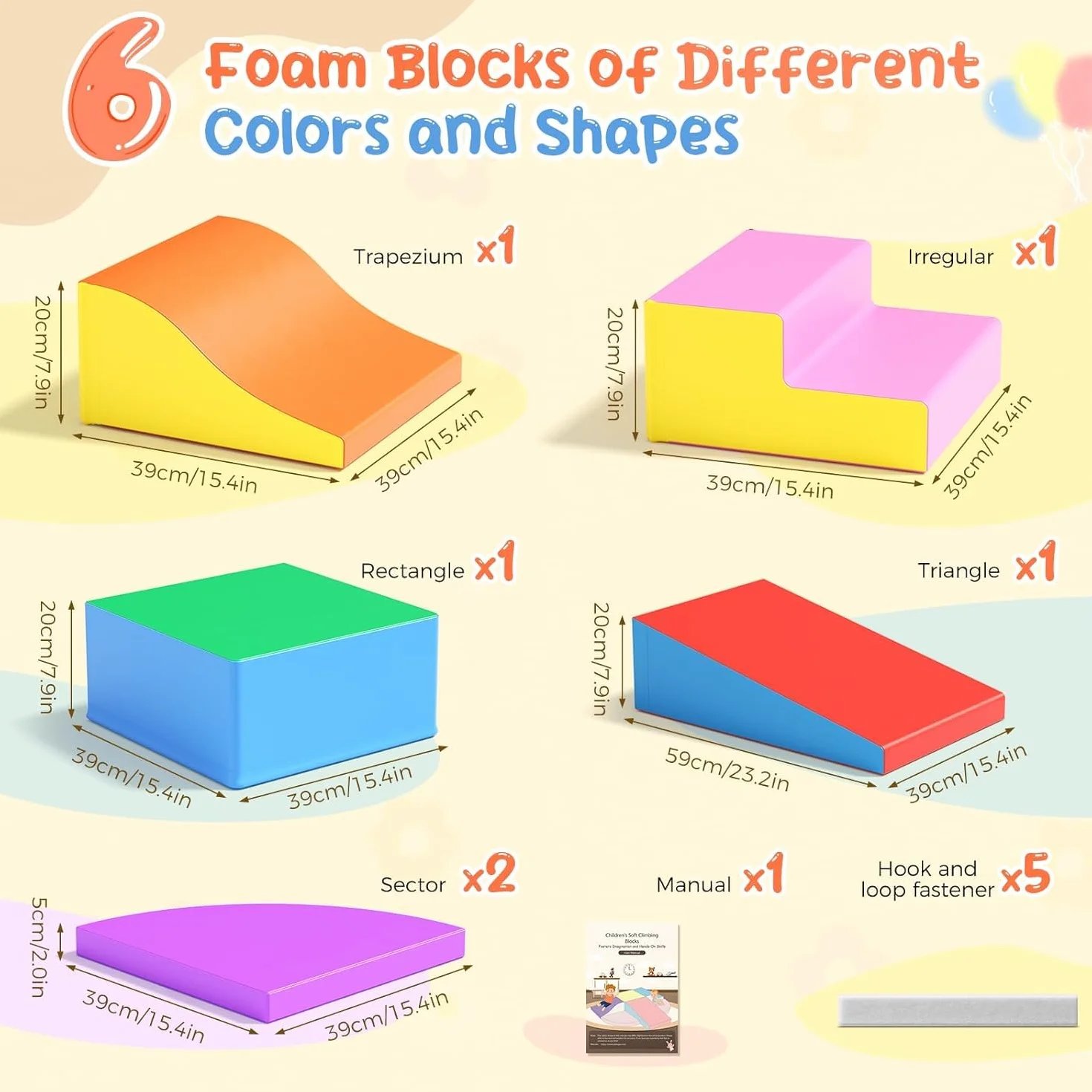 Blocs de construction en mousse pour enfants, lot de 6, non toxiques, sans odeur, housse antidérapante, escalade d'intérieur