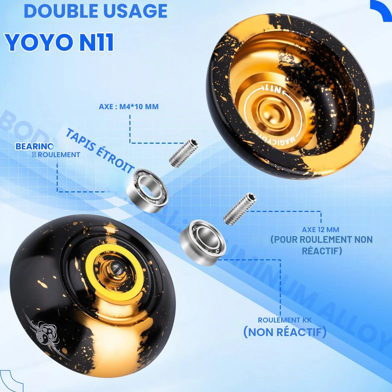 MAGICYOYO JoJo N11 Plus Yoyo Métal Professionnel Réactif Double Usage