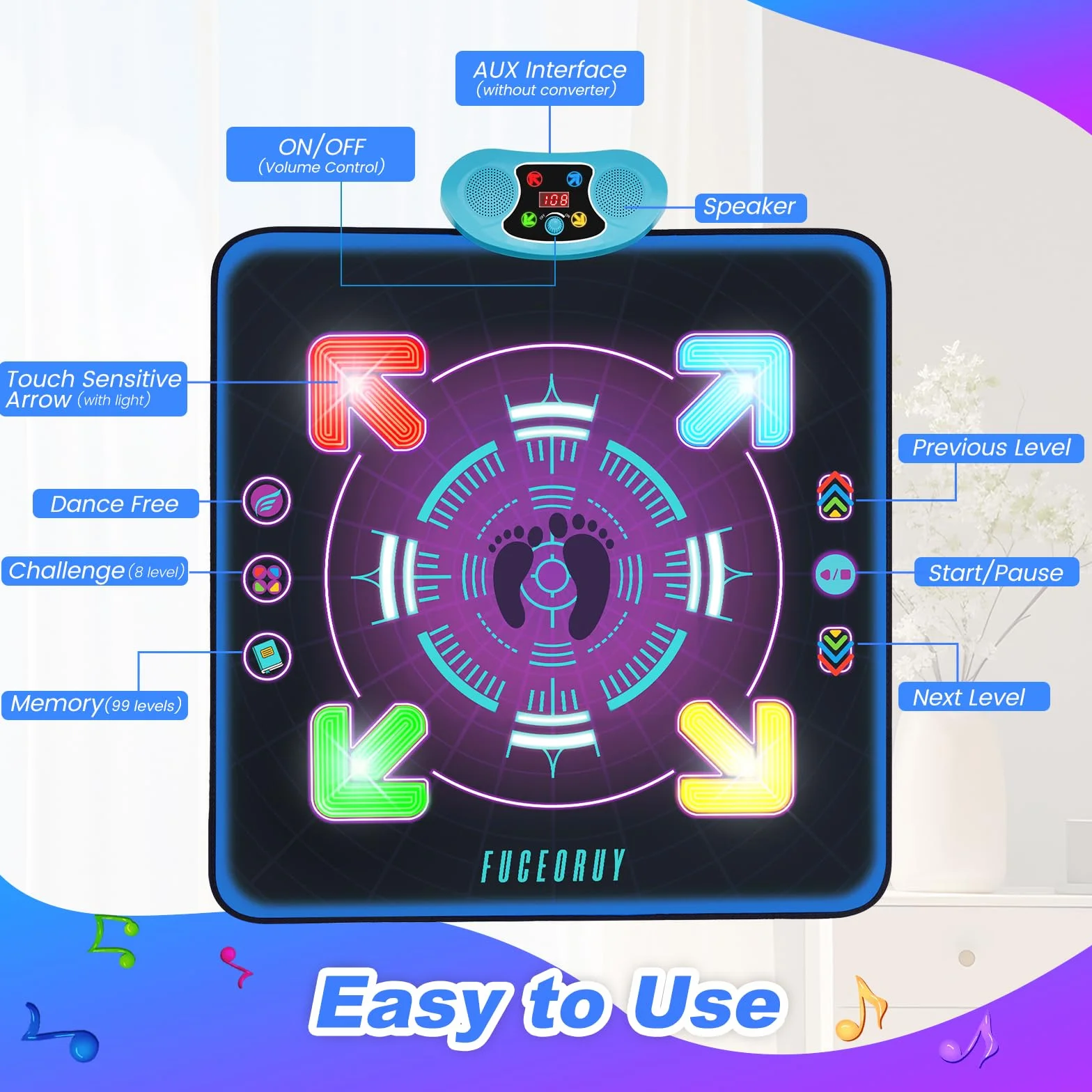 Tapis de Danse Musical LED pour Enfants 3-12 Ans, Cadeau Noël Garçons Filles