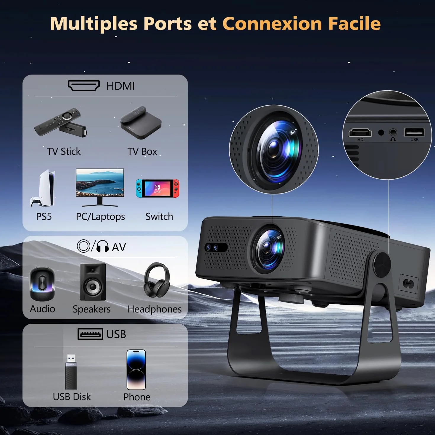 Netflix Certifié Videoprojecteur 4K VGKE 28000 Lumens Natif 1080P Full HD Auto Focus Auto Keystone WiFi 6 Bluetooth 5.4