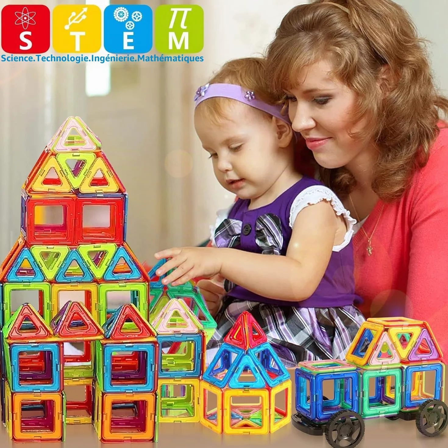 KALOISYHE Jouet De Blocs de Construction Magnétiques 48PCS pour Enfants 3-9 Ans Filles Garçons Cadeaux Noël
