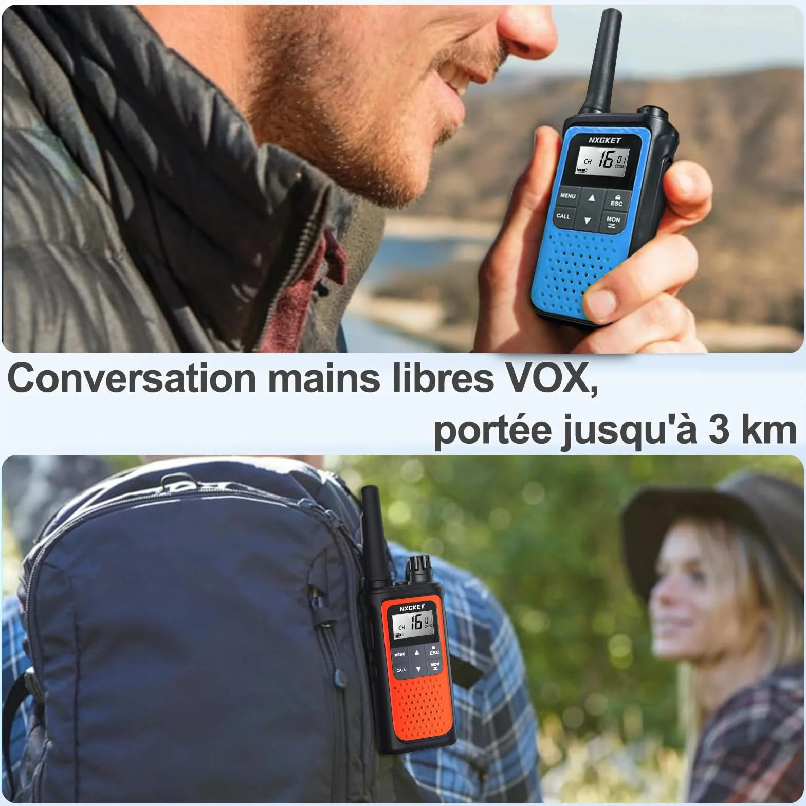 Talkie Walkie Enfants Adultes Longue Portée 5km 16 Canaux Batterie Li-ION Intégrée