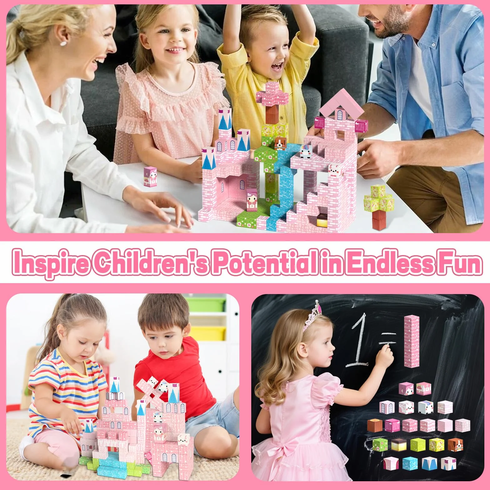 Blocs de Construction Magnétiques 150 Pièces, Cube Magnétique Jouet STEM Montessori pour Enfants 3+