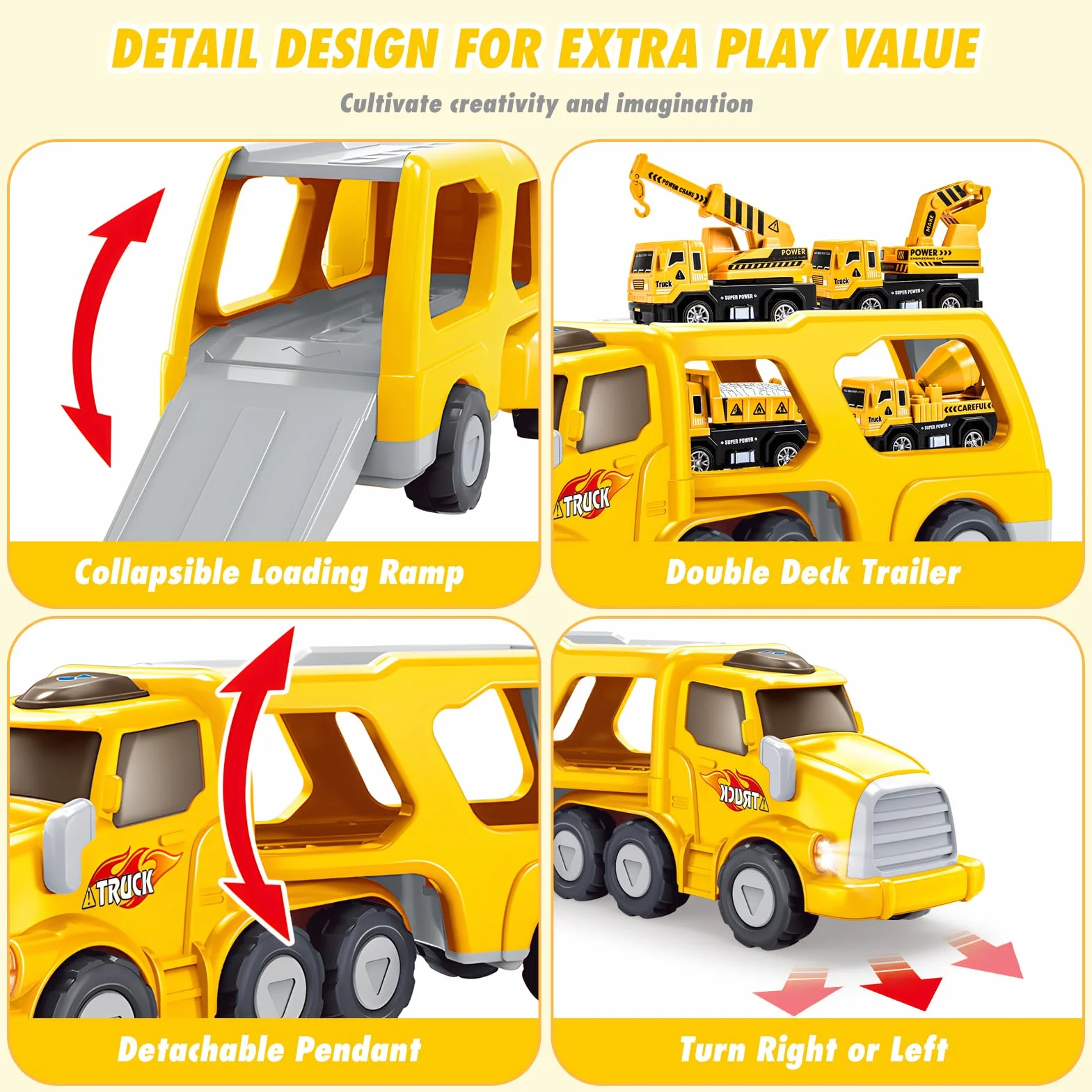 EUCOCO Camion Jouet Enfant 1-6 Ans, Cadeau Garçon, Petite Voiture Jaune