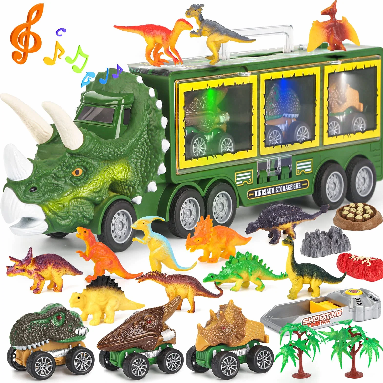 DINORUN Dinosaure Jouet Camion de Transporteur avec Lumière et Son pour Enfant 3 4 5 Ans