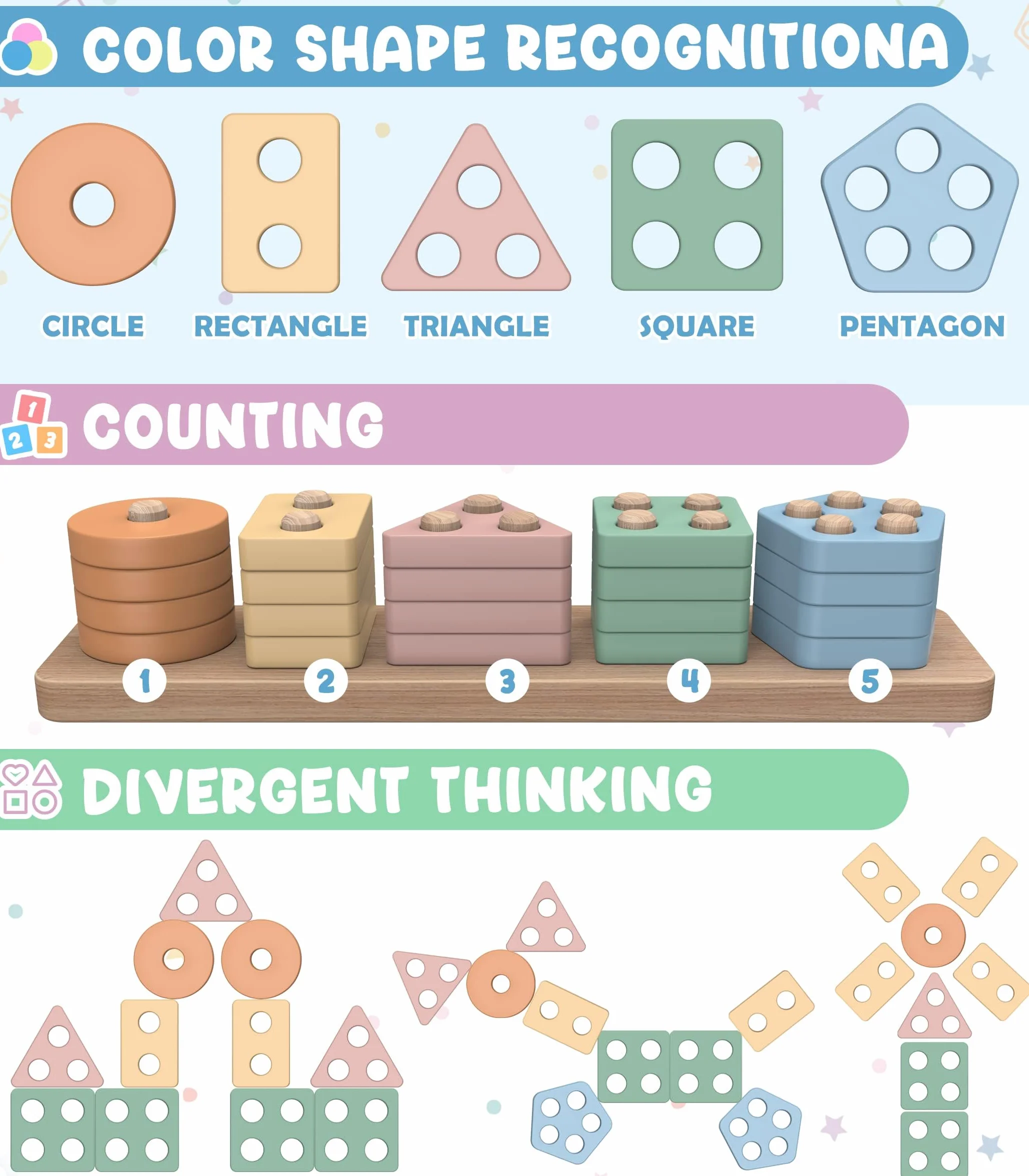 Jouets Puzzle en Bois Montessori 1 2 3 Ans, Jeu d'Activité et Développement pour Enfants 1 an