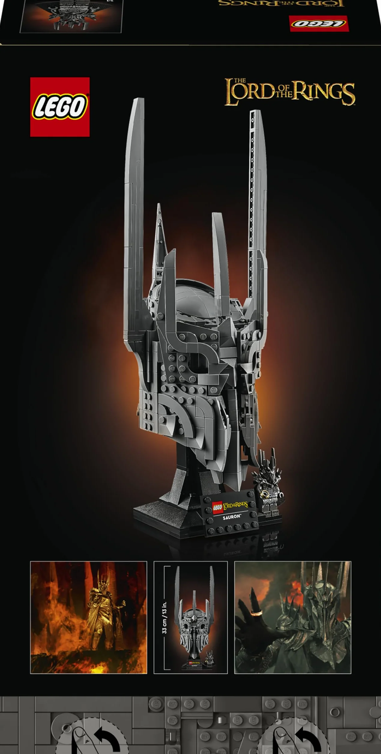 LEGO Icons Le Seigneur des Anneaux Le Casque de Sauron Maquette Adulte Décoration Anneau Unique Minifigurine Collector
