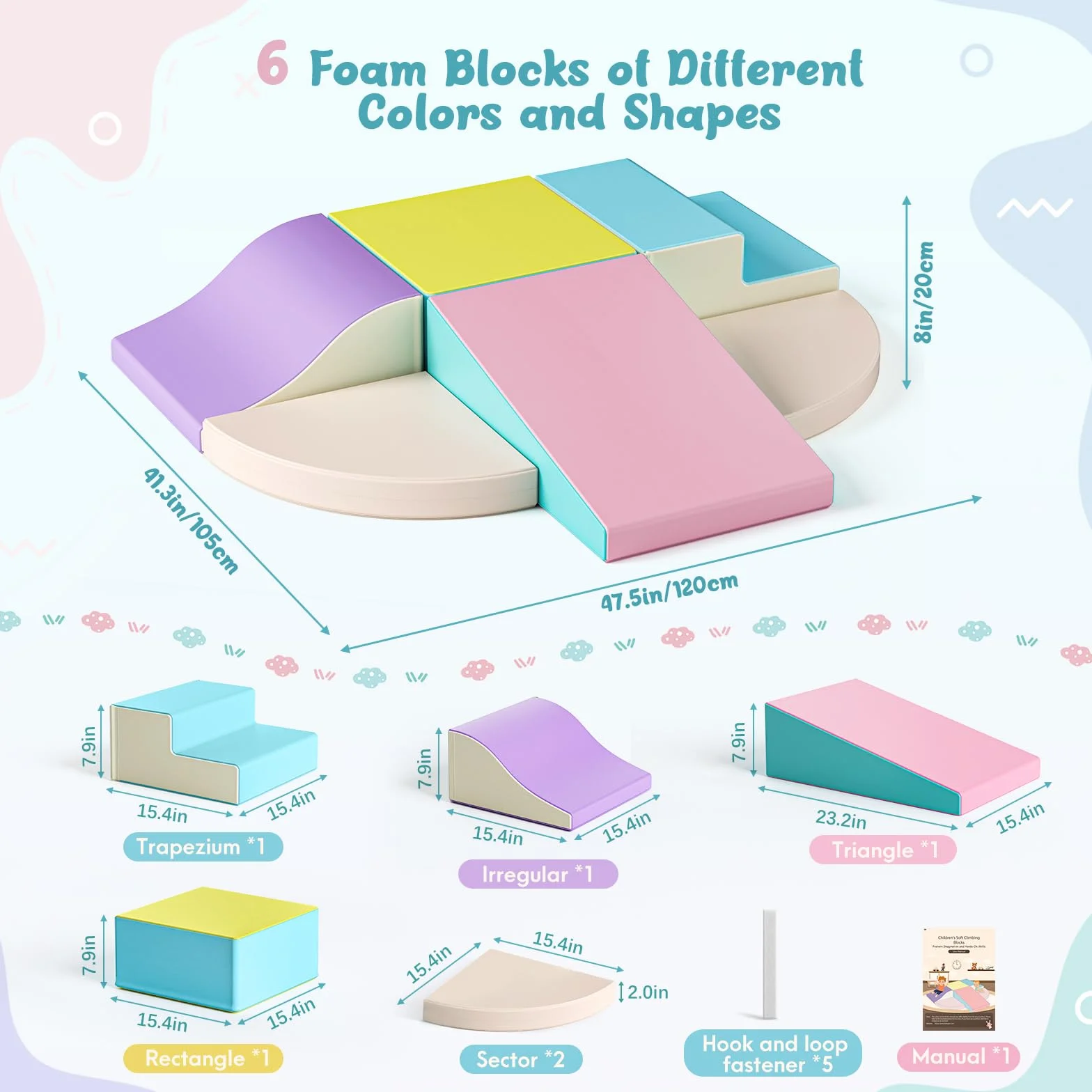 Blocs de Construction Souples en Mousse, Jouets d’Éveil Motricité pour Bébés 12–36 Mois, Antidérapants