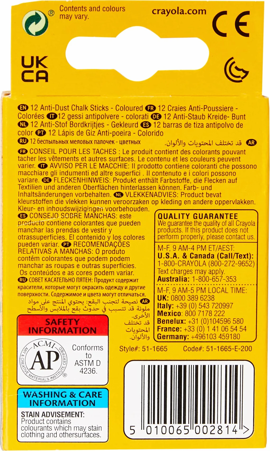 CRAYOLA Craies de couleur pour tableau set 12 pièces sans poussière