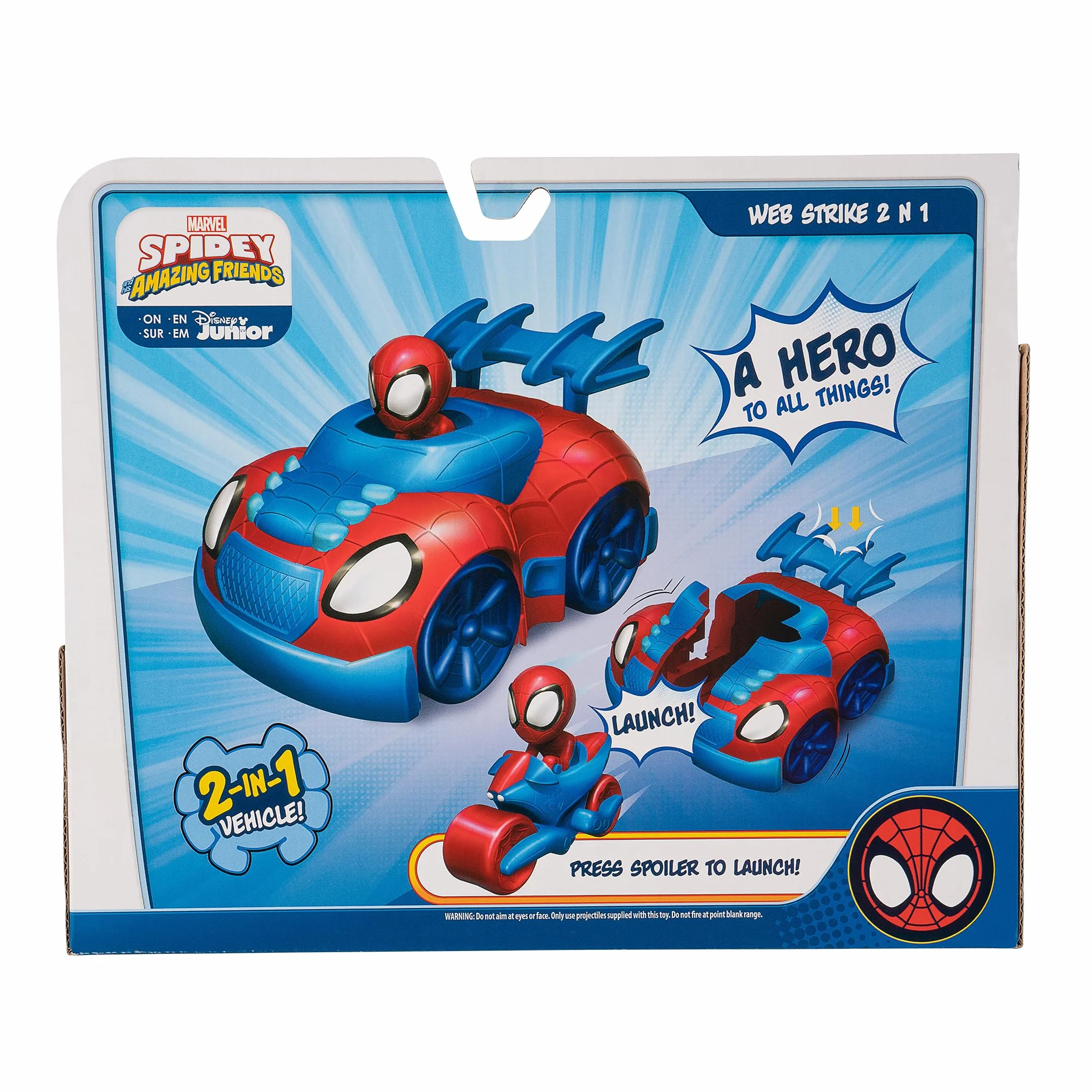 Marvel Web Strike Ses Amis Extraordinaires Véhicule 2 en 1 Lance Spidey Web Cycle Jouet
