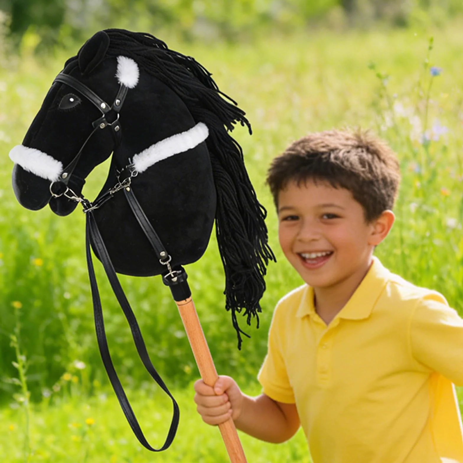 Peluche tête de cheval en bois pour enfants jeu de rôle