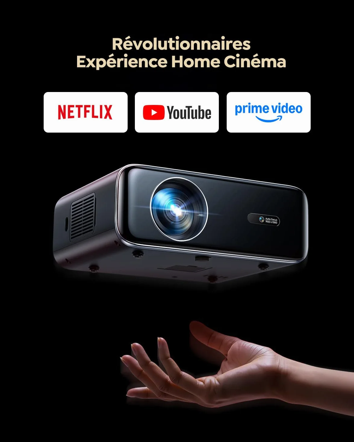 Vidéoprojecteur 4K 1400 ANSI Dolby Netflix Auto Focus Keystone WiFi Bluetooth HDR10 Smart Portable WiFi6