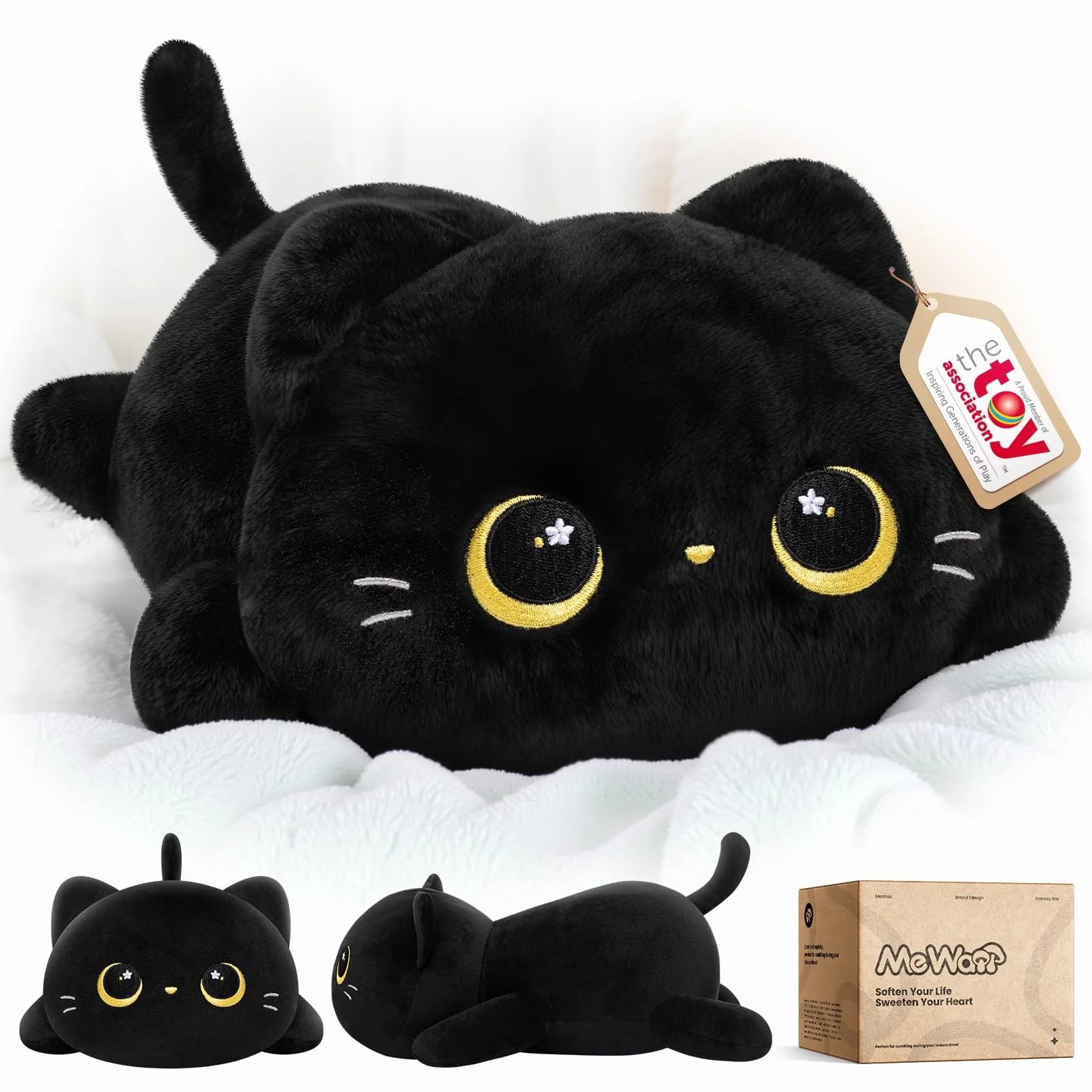 Mewaii Peluche Chat Mignonne 13 Pouces, Oreiller Kawaii Chat Noir, Coussin Doux Enfants
