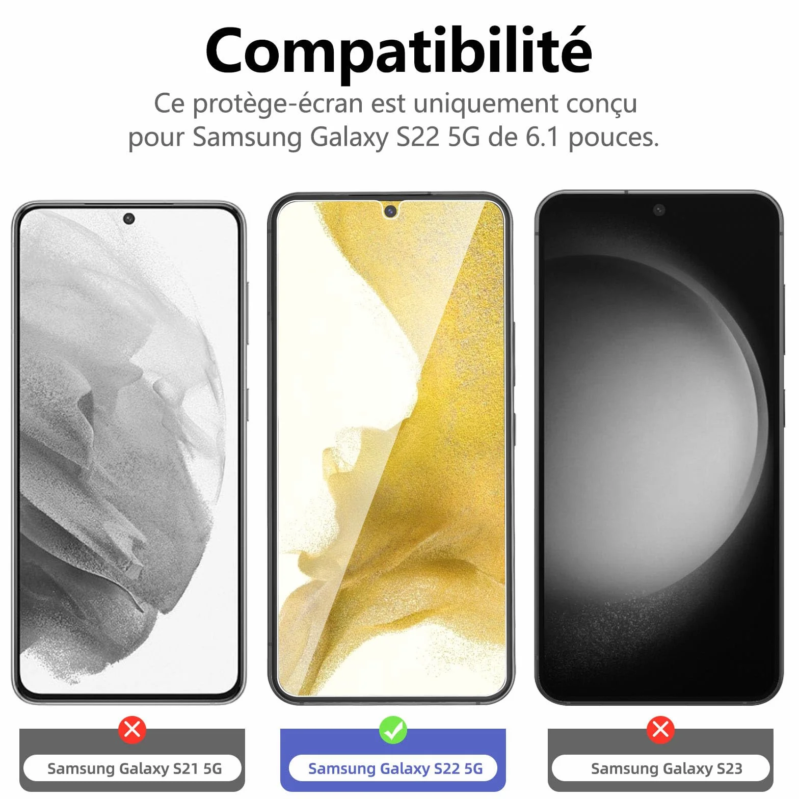 Verre Trempé pour Samsung Galaxy S22 5G, Film Protection écran 9H 0,26mm HD Ultra Transparent Lot de 3