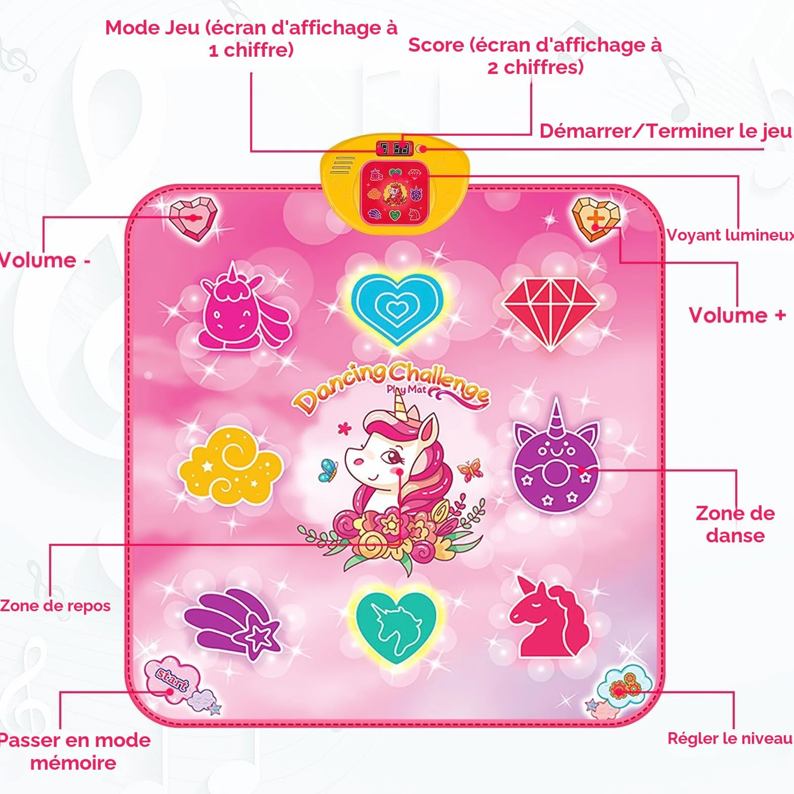 ZWOOS Tapis de Danse Fille avec Affichage LED, Tapis Musical Électronique 3-12+ Ans, Deux Modes de Jeu