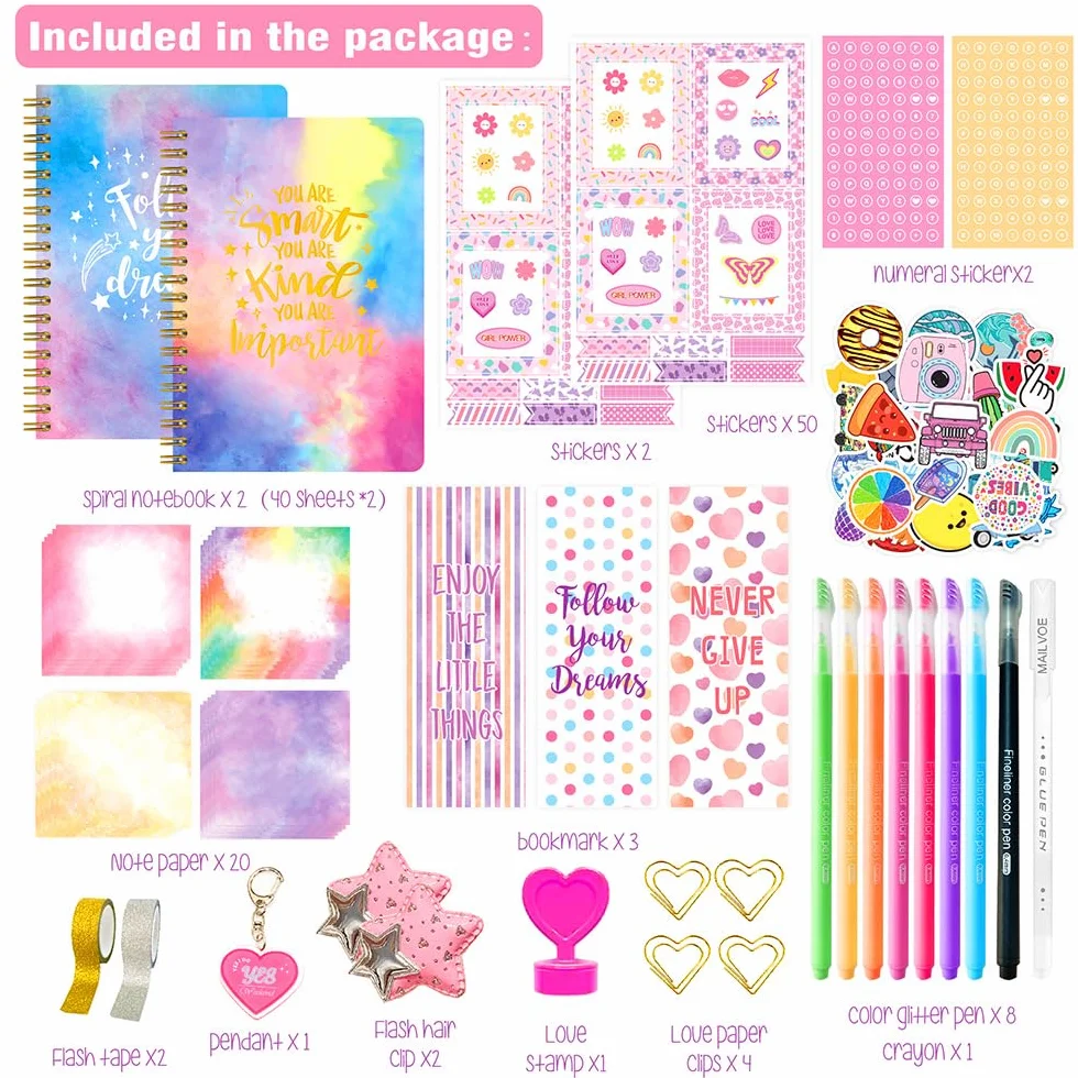 Kit de journal à faire soi-même avec couverture rigide – Cadeau de Pâques pour filles 8-12 ans – Scrapbook, agenda et papeterie