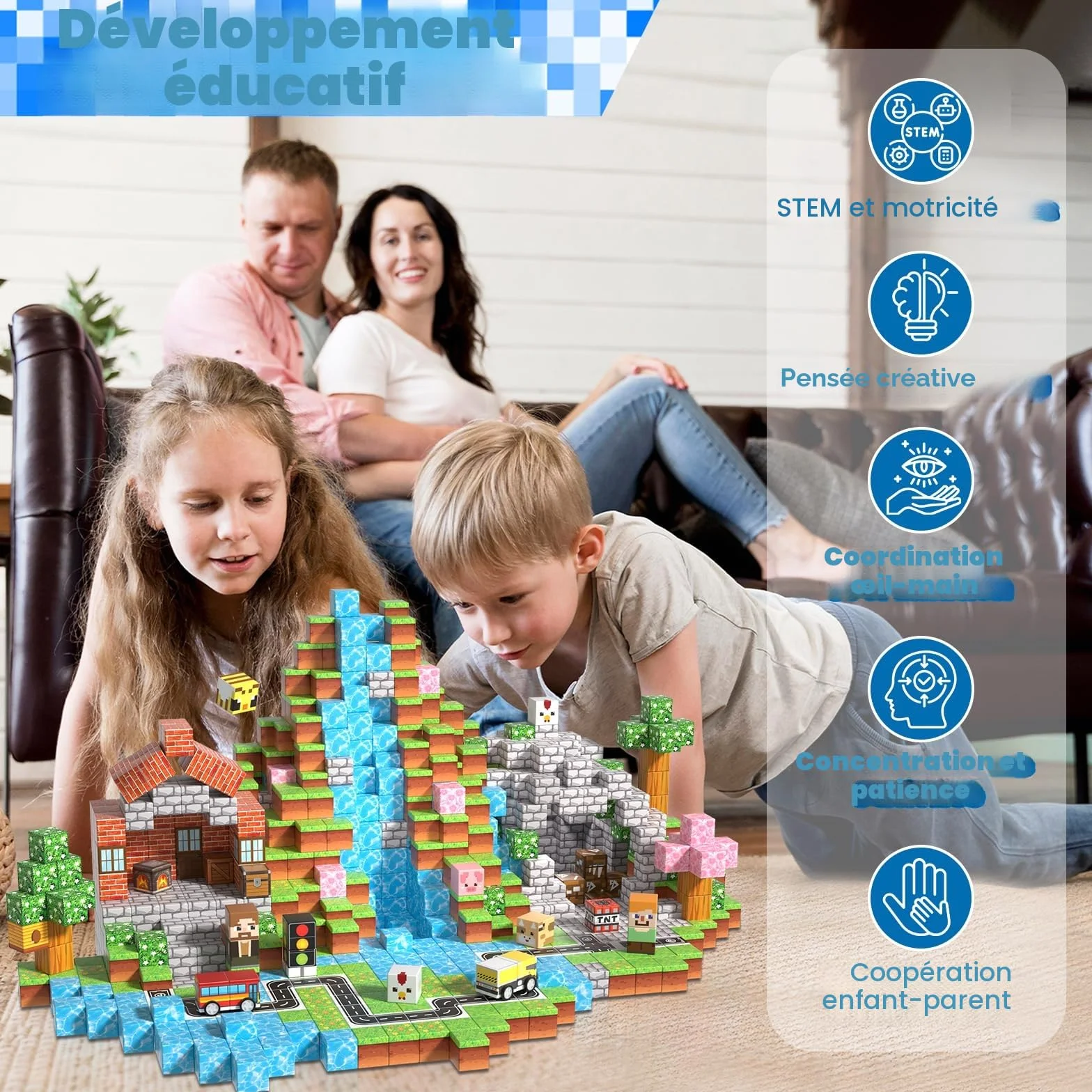 Blocs Magnétiques 200 Pièces Jeu de Construction pour Enfants 3-7 Ans