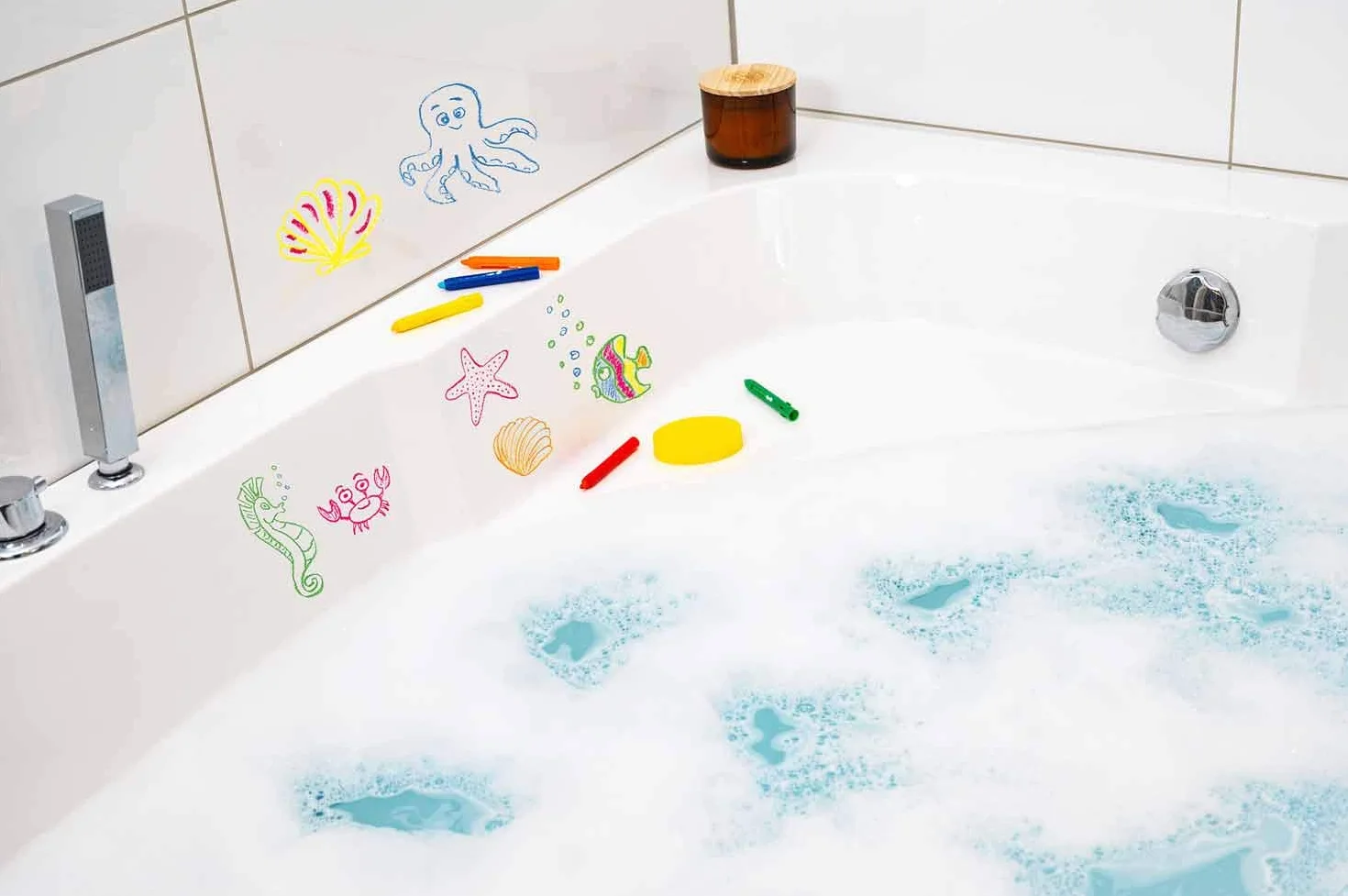 EBERHARD FABER 524105 Set de craie pour le bain, 5 crayons et éponge, lavable