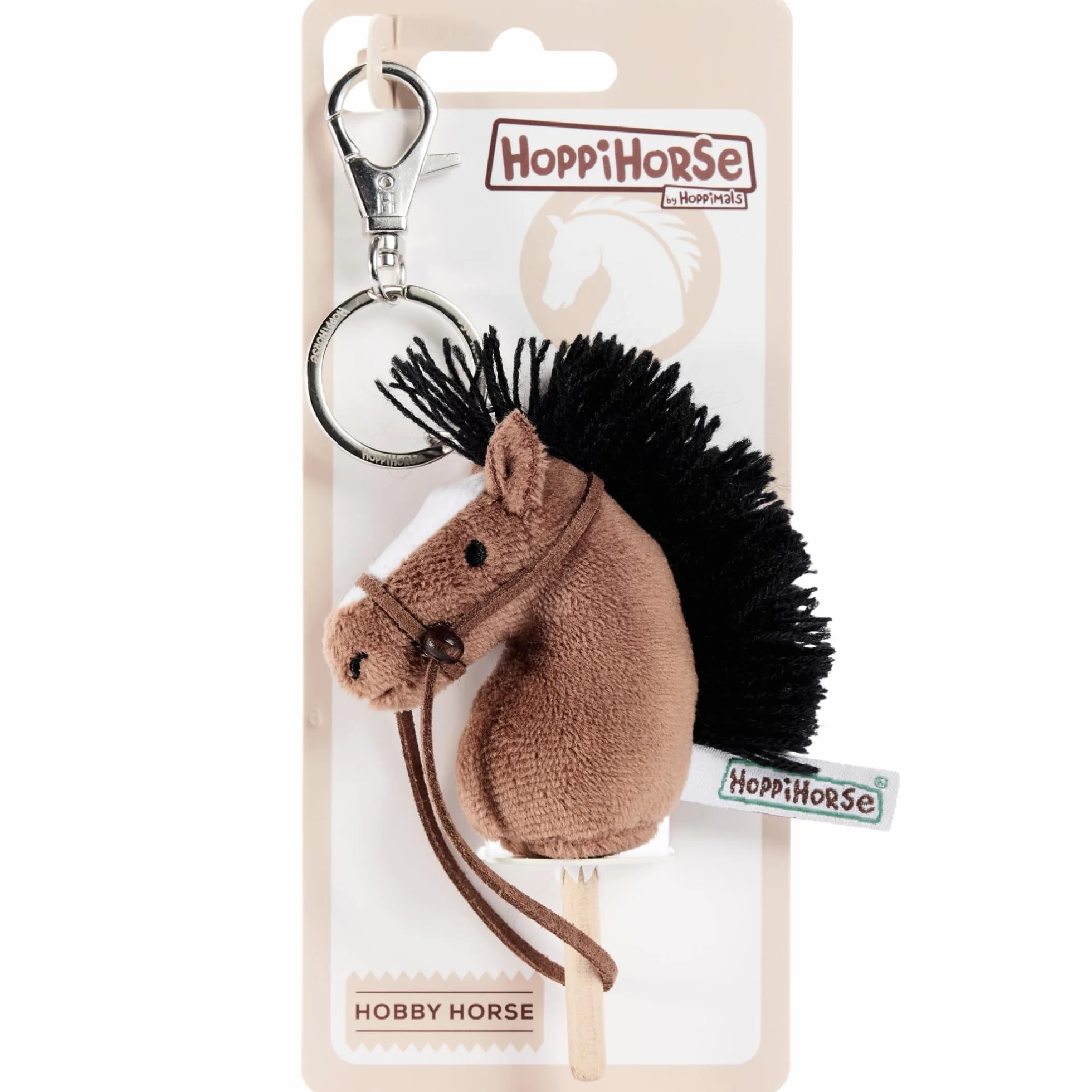 Porte-clés Mini Cheval Bâton avec Rênes Réelles – Tête de Cheval en Peluche sur Bâton en Bois – Hobby Horse