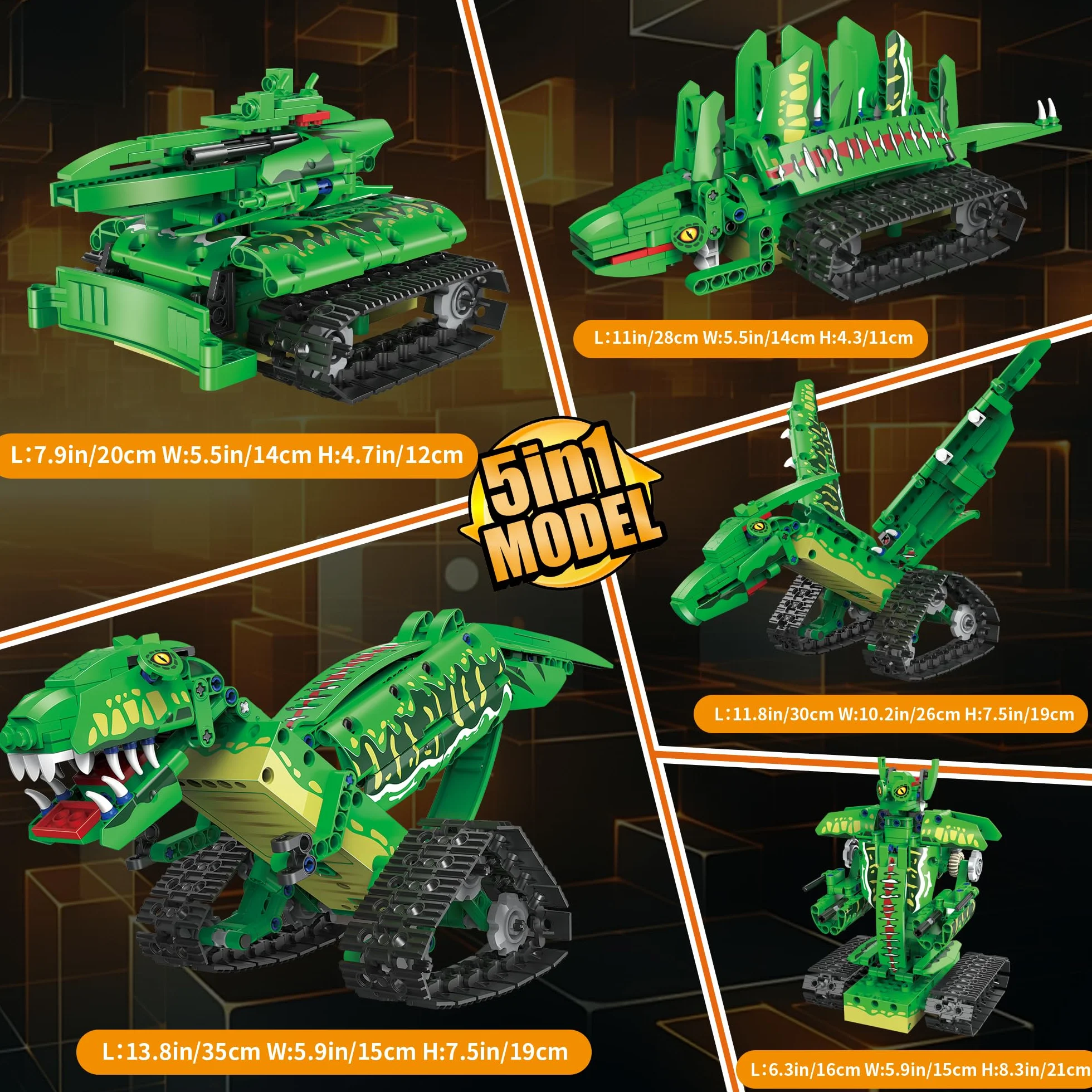 AKWME Technic Robots STEM 5 en 1 Dinosaure 2.4 GHz Télécommandé Application Kit Construction Scientifique Programmable Cadeau Enfant Garçons 6-12 Ans