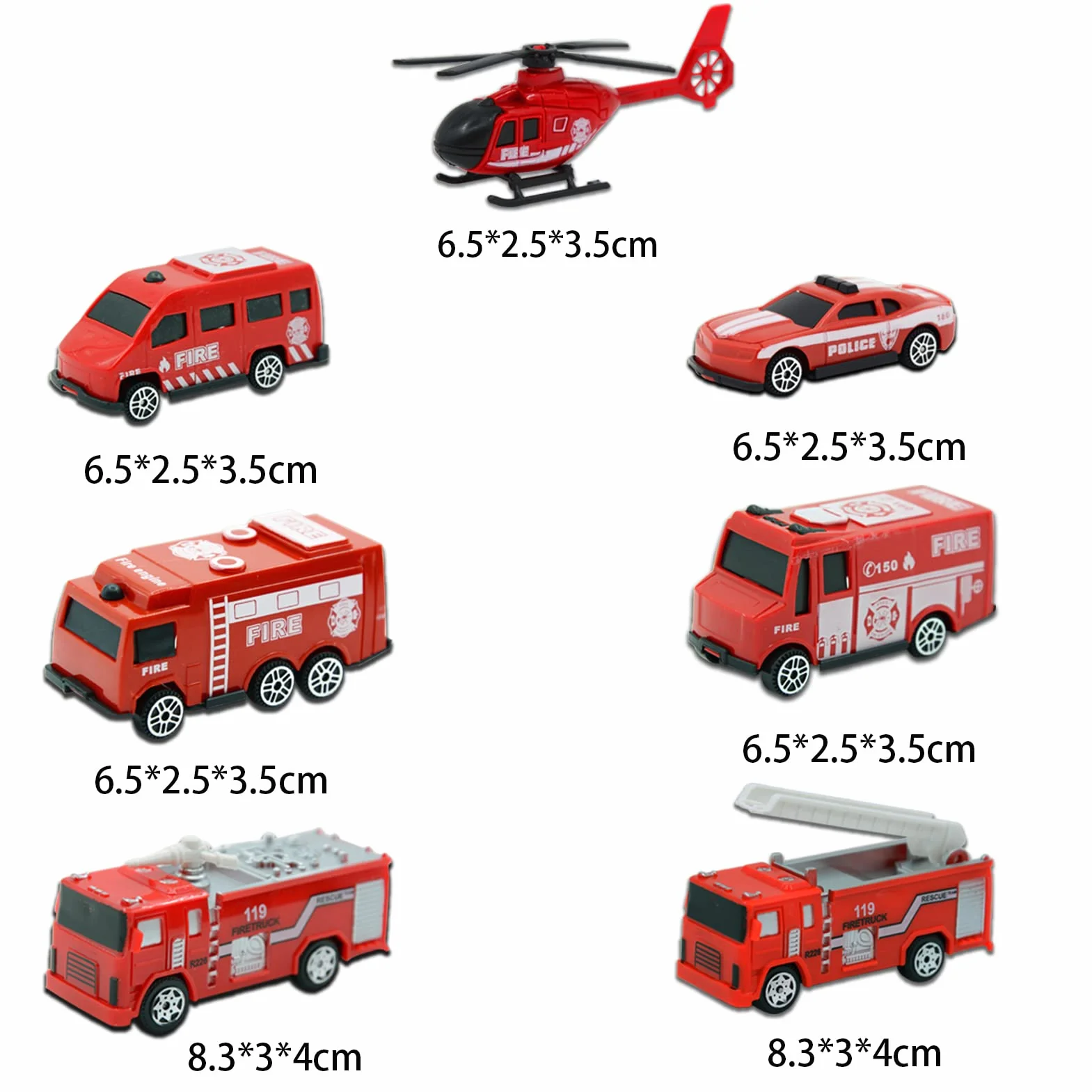 Mini Camion de Pompier Jouet 7 Pièces pour Enfant Cadeau d'Anniversaire