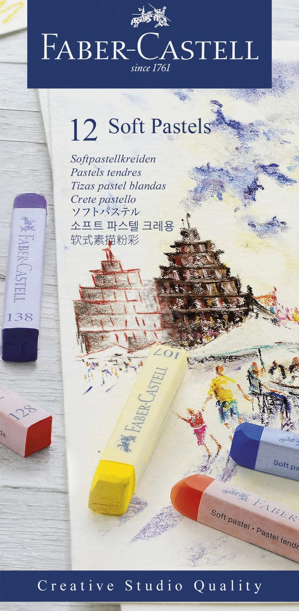 FABER-CASTELL Pastels tendres Creative Studio 12 couleurs assorties étui carton