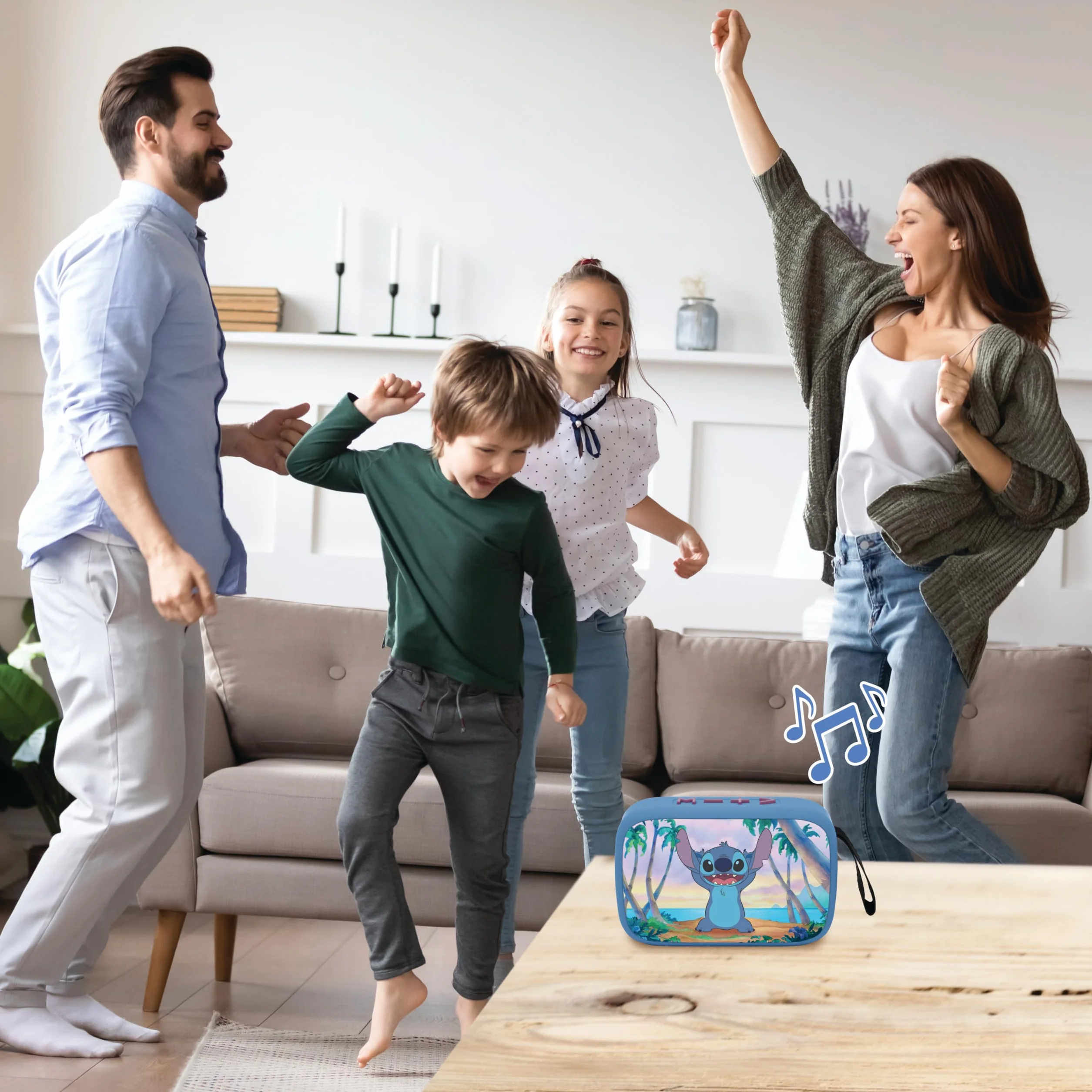 Lexibook Disney Stitch Enceinte Portable Bluetooth USB-C Carte SD/TF Batterie Rechargeable Bleu BT018D