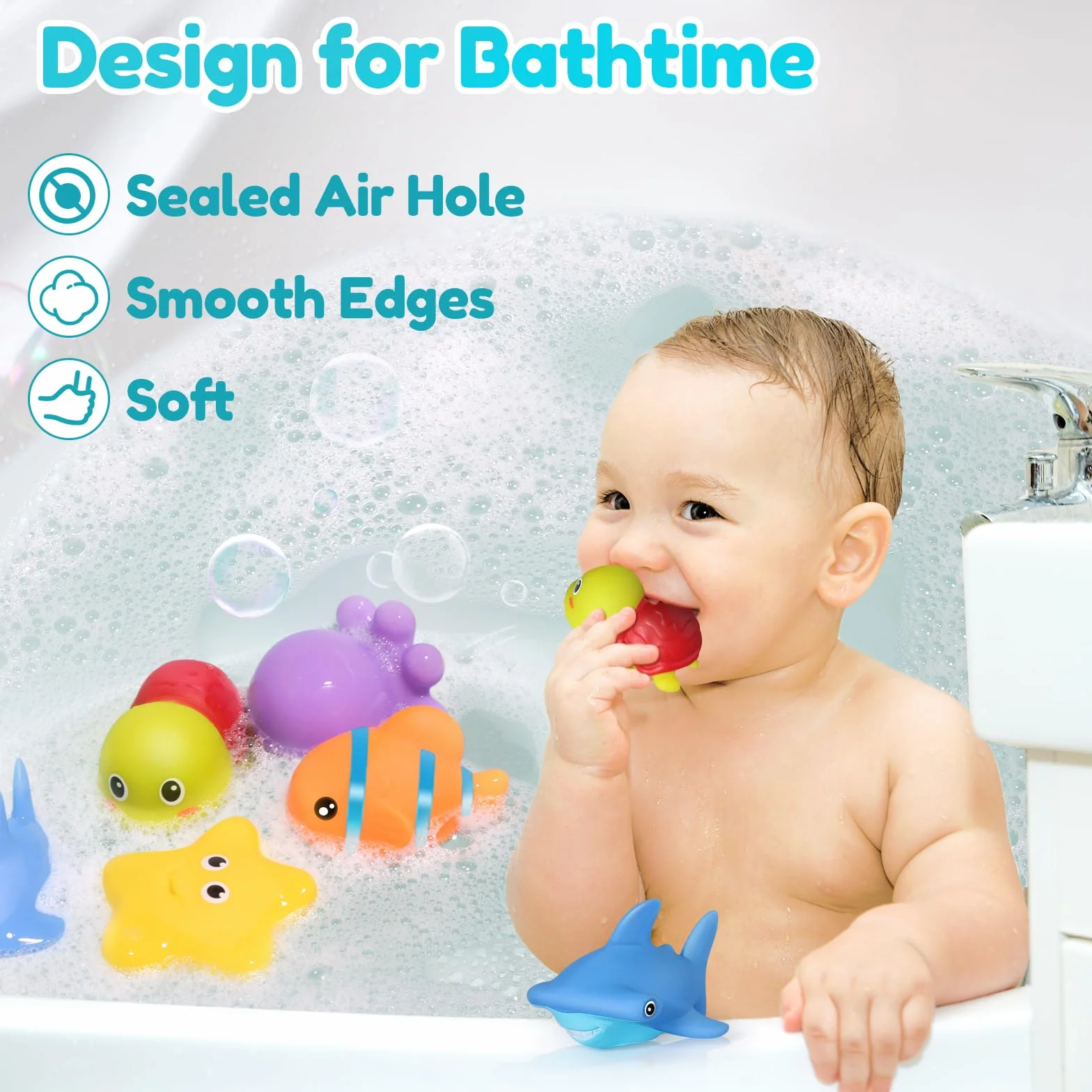 Jouet Bain Bébé Animaux Marins Lot de 6 sans Moisissures 1-4 Ans