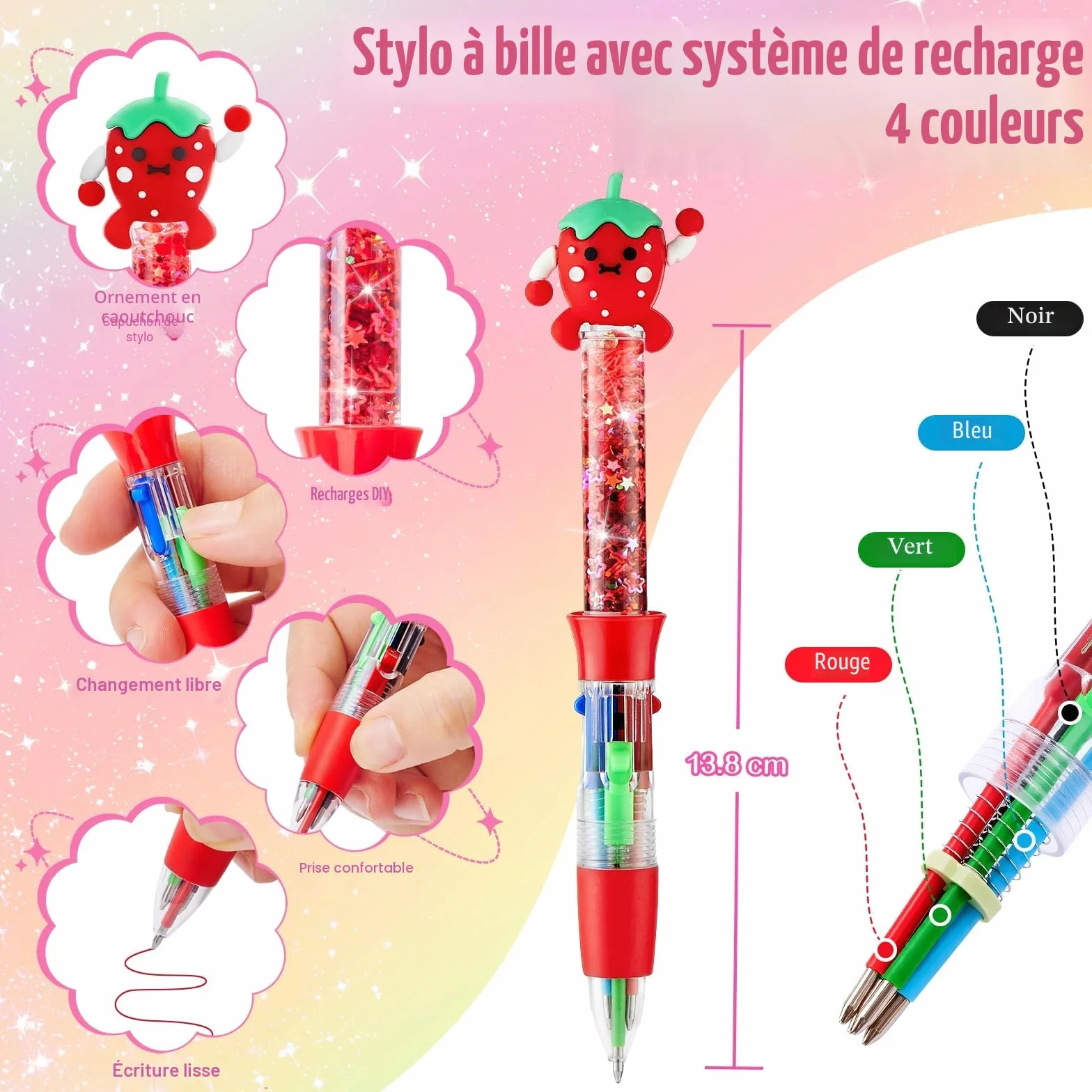 Atelier des Stylos Personnalisé avec Recharge 4 Couleurs, Loisir Créatif Enfant 5-12 Ans, Idée Cadeau Fille Garçon