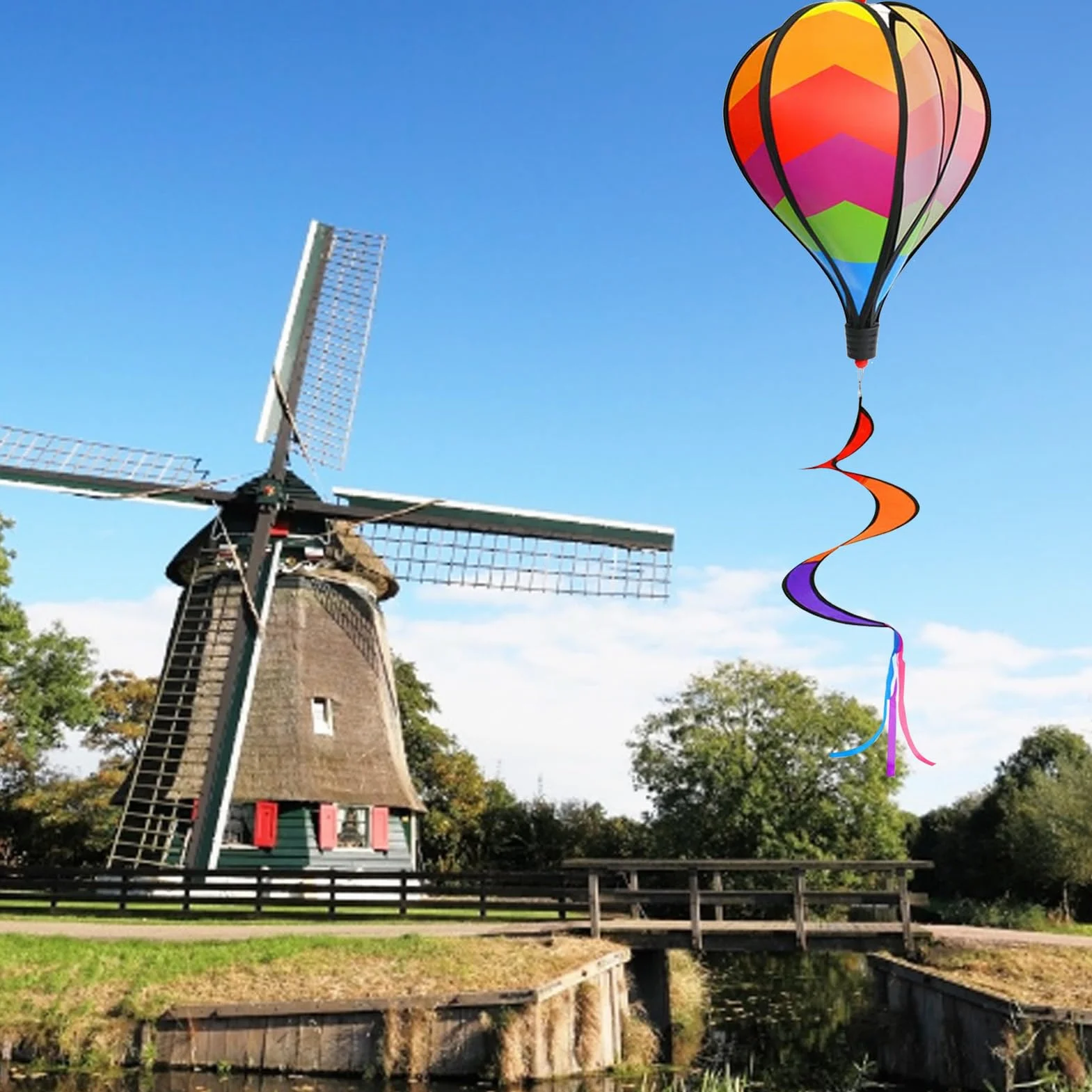 Acunny Montgolfière Spinner Tourbillon Moulin à vent Carillon à vent résistant aux intempéries Ballon inclus