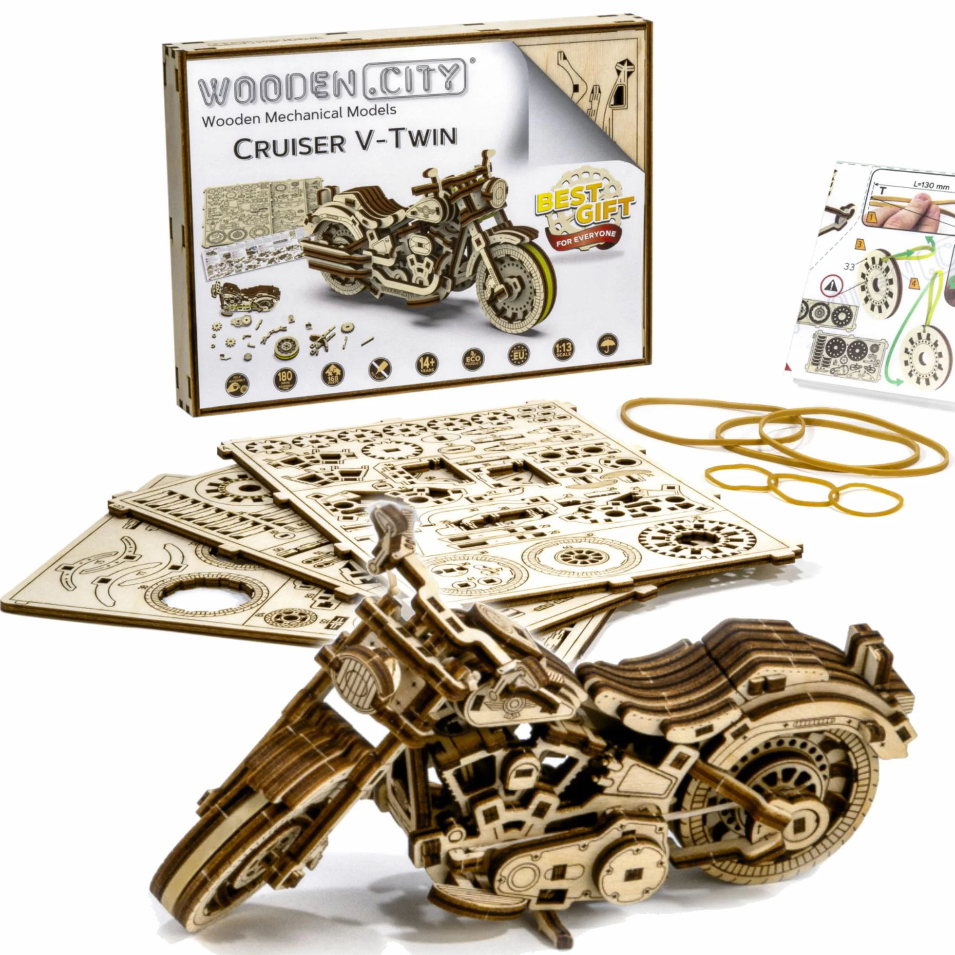 Puzzle 3D en Bois Cruiser V-Twin, Maquette Moto à Construire pour Adulte, Casse-Tête, Décoration