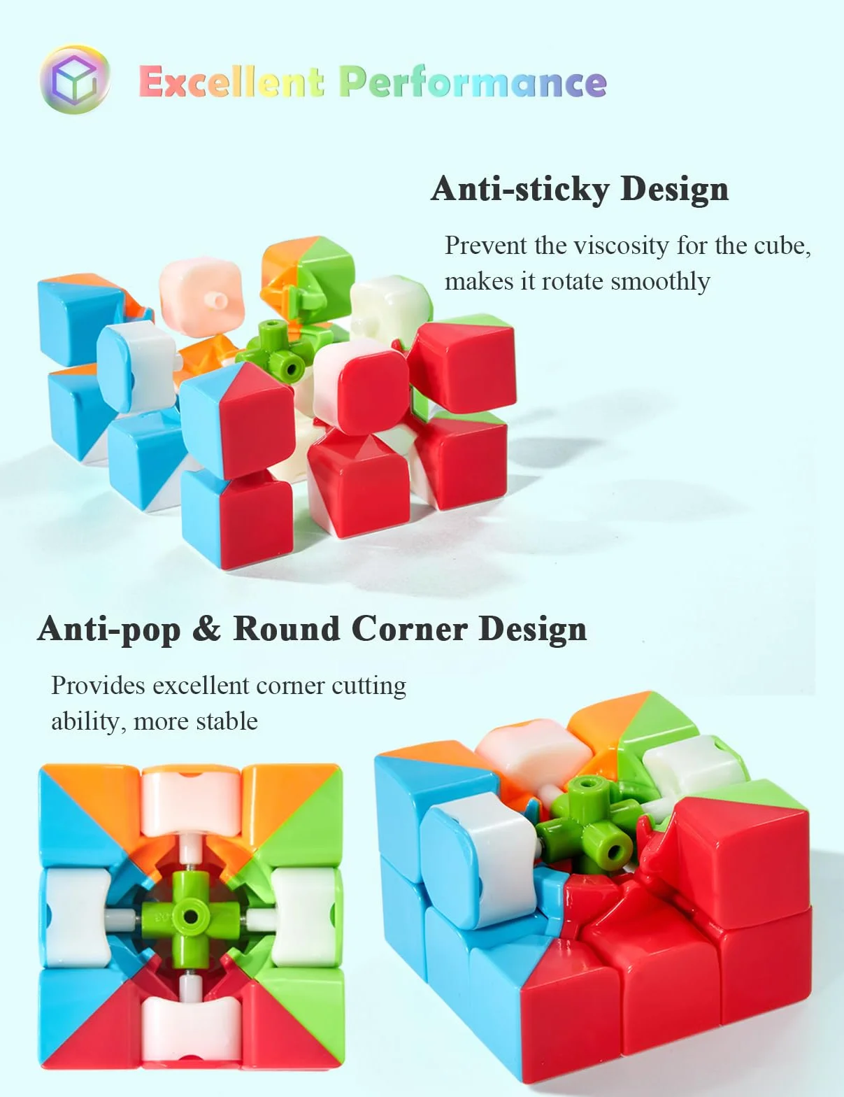 ROXENDA Cube de Vitesse 3x3 Speed Cube Stickerless Magique 3x3x3