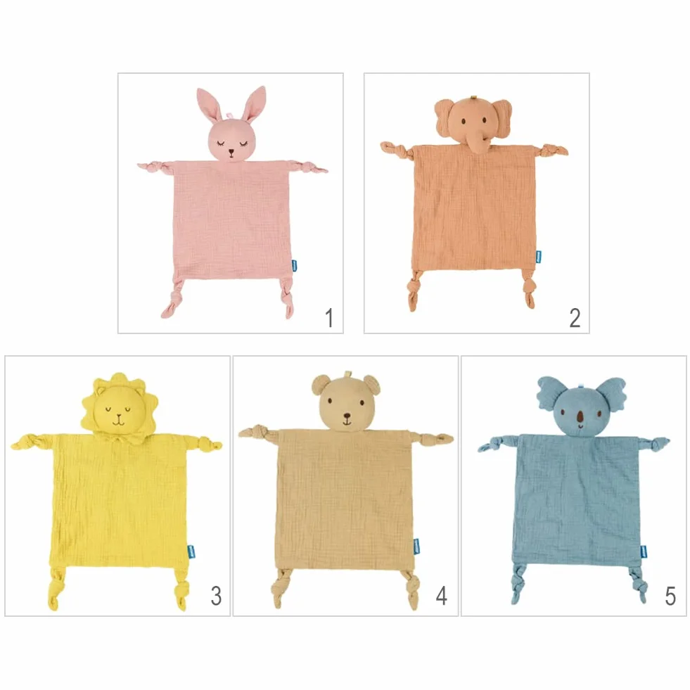 Doudou Ours pin Bébé Jouet de Dentition Doux Respirable Couverture Sensorielle Mouchoir en Coton
