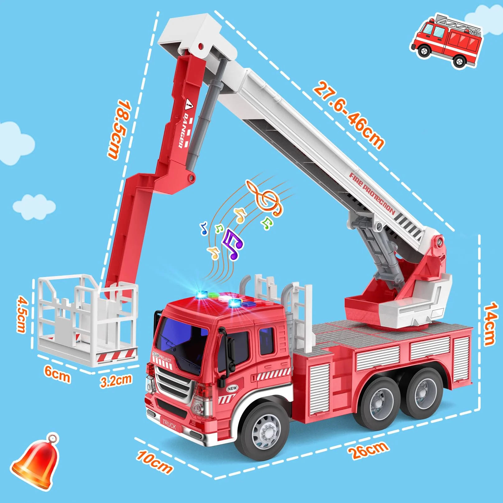 Gros Camion de Pompier XXL avec Échelle Sonore et Lumineux, Maquette Camions Jouet Cadeau Enfant 3-8 Ans Rouge