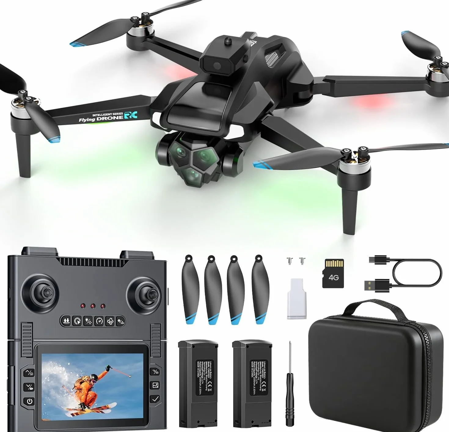 M66 Drone avec Radiocommande à Écran Pliable 4,3″, Caméra 1080p HD pour Débutants, Évitement d’Obstacles, Flux Optique, Moteur Brushless, 40 Min de Vol, Pilotage Facile