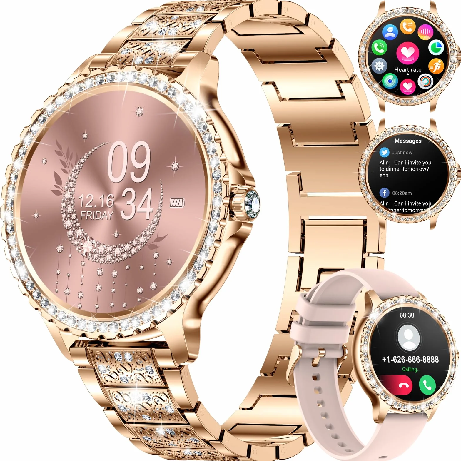 LIGE Montre Connectée Femme Bluetooth Appels Android iOS Sport Fitness Tracker 1,32" HD Fréquence Cardiaque Sommeil Smartwatch Rose Or