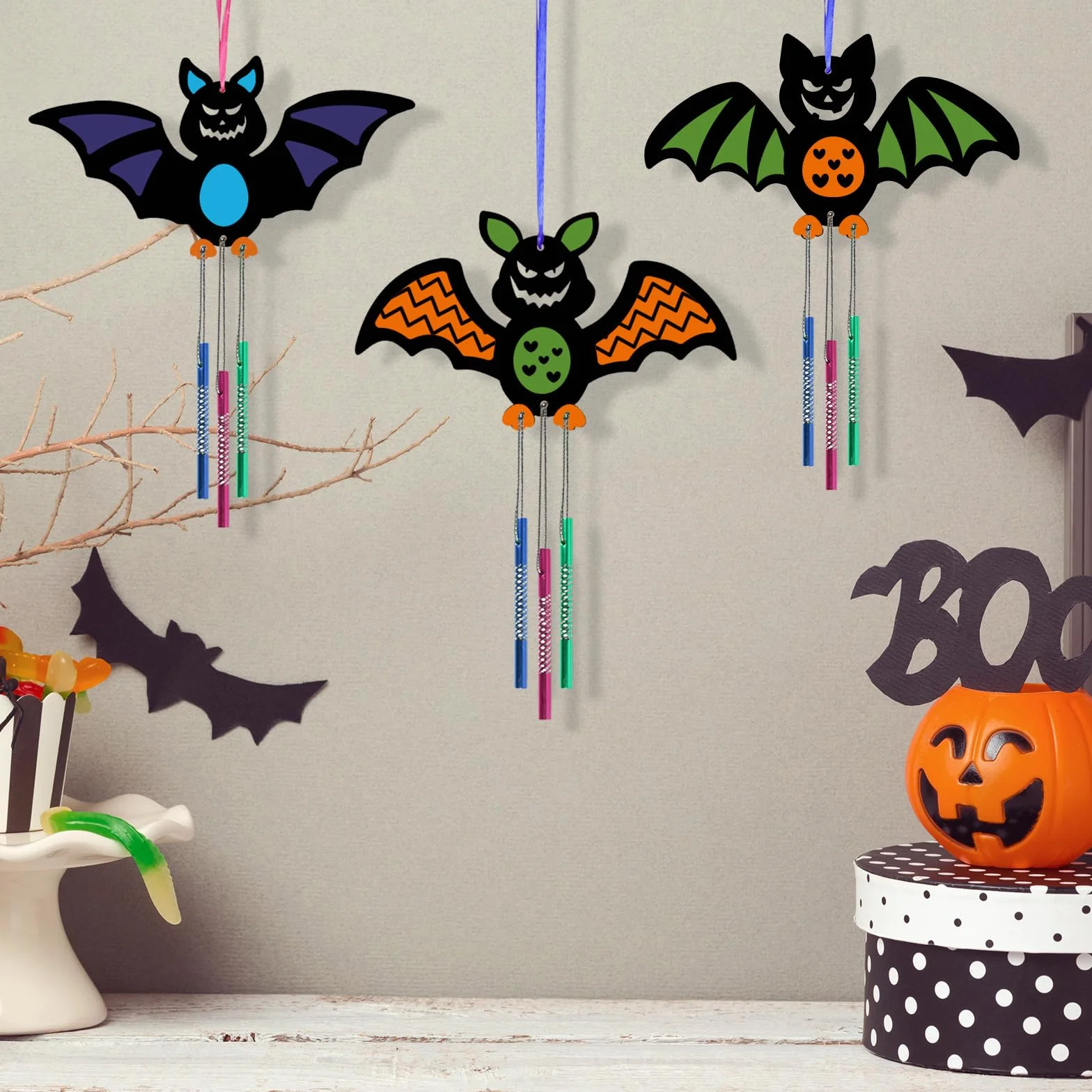 Bricolage Carillons Vent de Chauves-Souris en Bois à Colorer pour Enfants Halloween Activité Manuelle 9 Kits