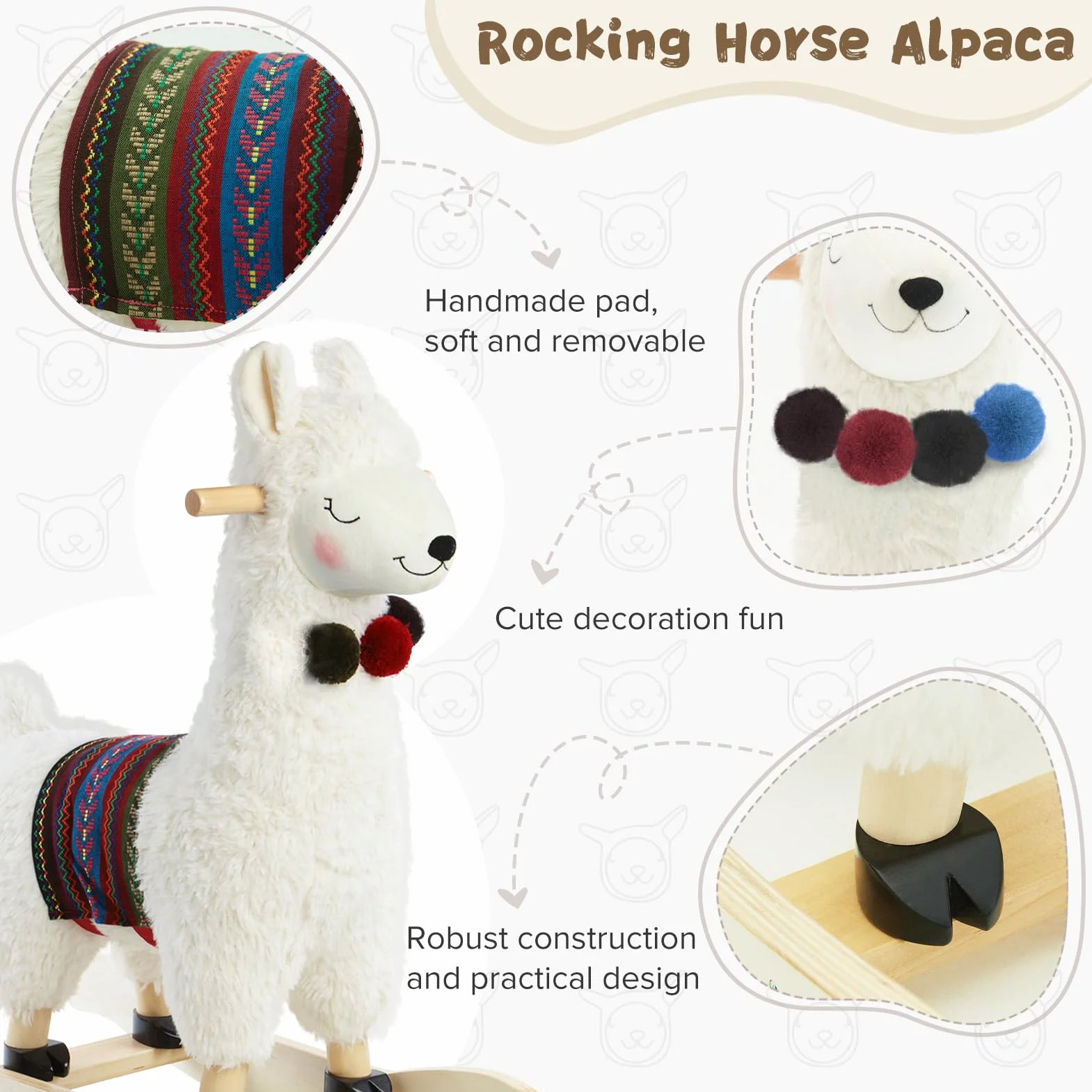Labebe Alpaca Peluche à bascule jouet animal Rocker