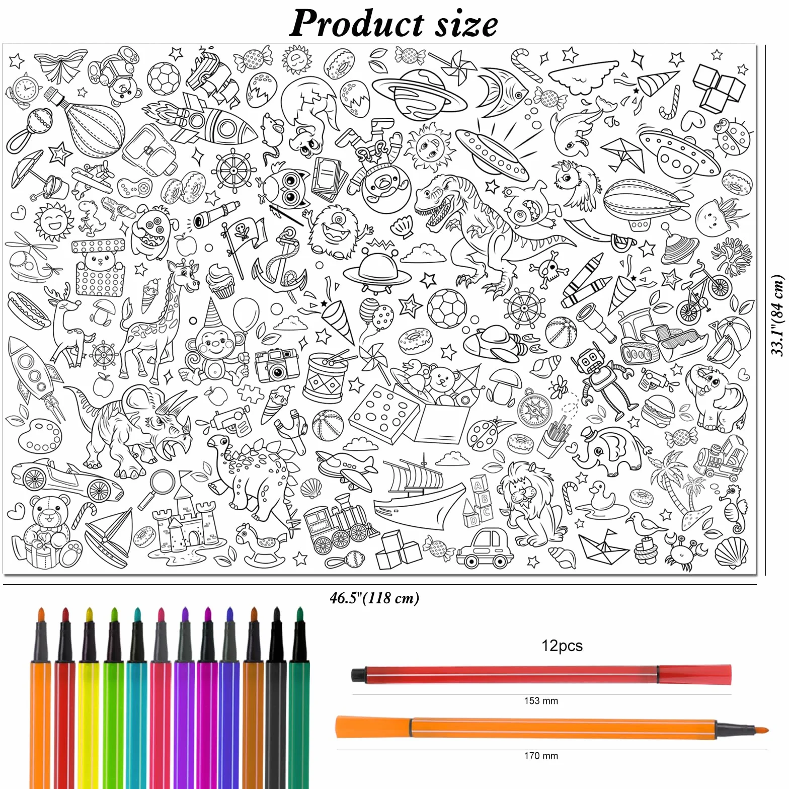 Joyeux Anniversaire Poster à Colorier Géant 118x84cm avec Feutres pour Enfants Garçons