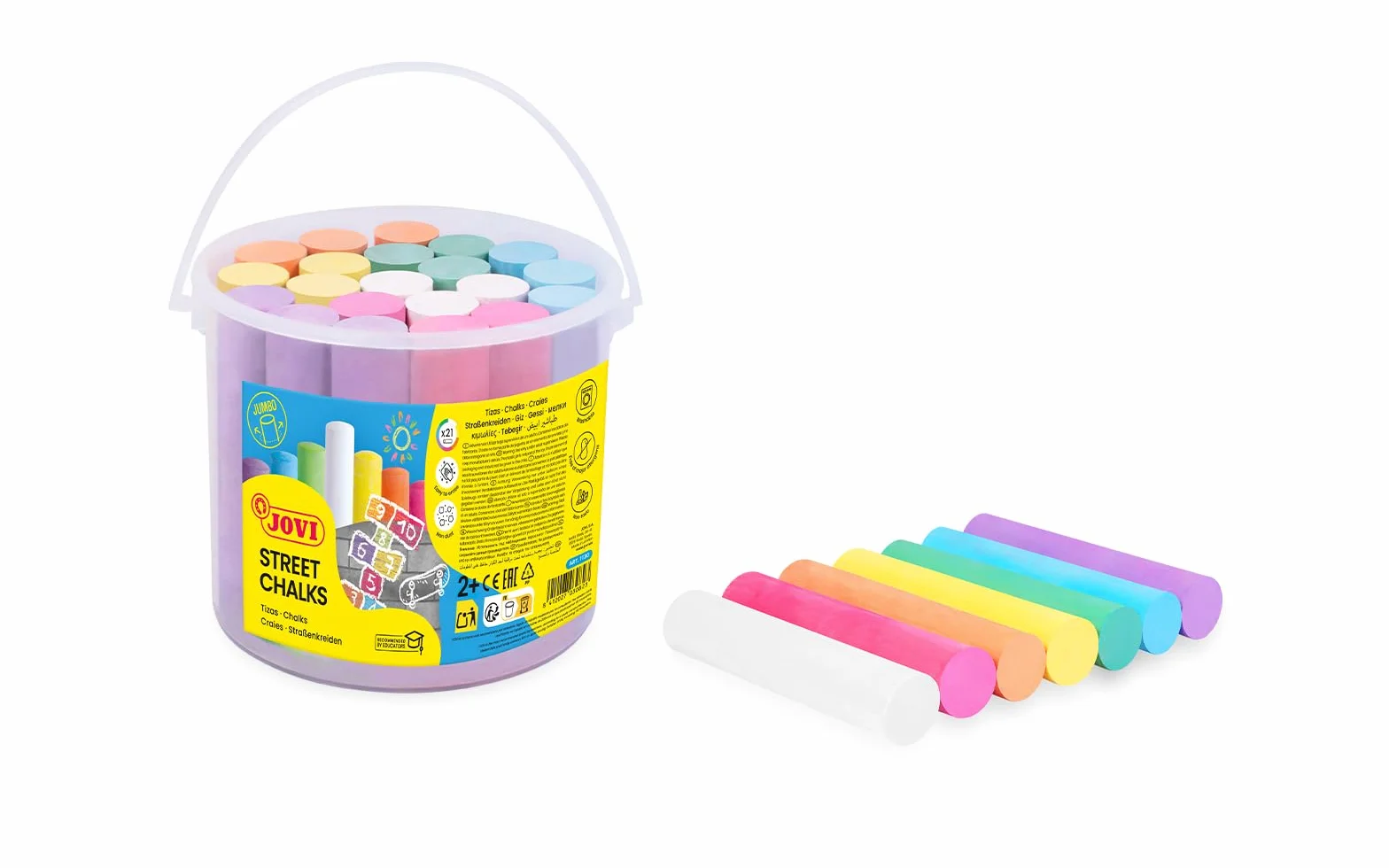 Jovi Street Chalks 21 Craies Jumbo Couleurs Assorties pour Dessiner sur le Sol Facile à Enlever avec l'Eau