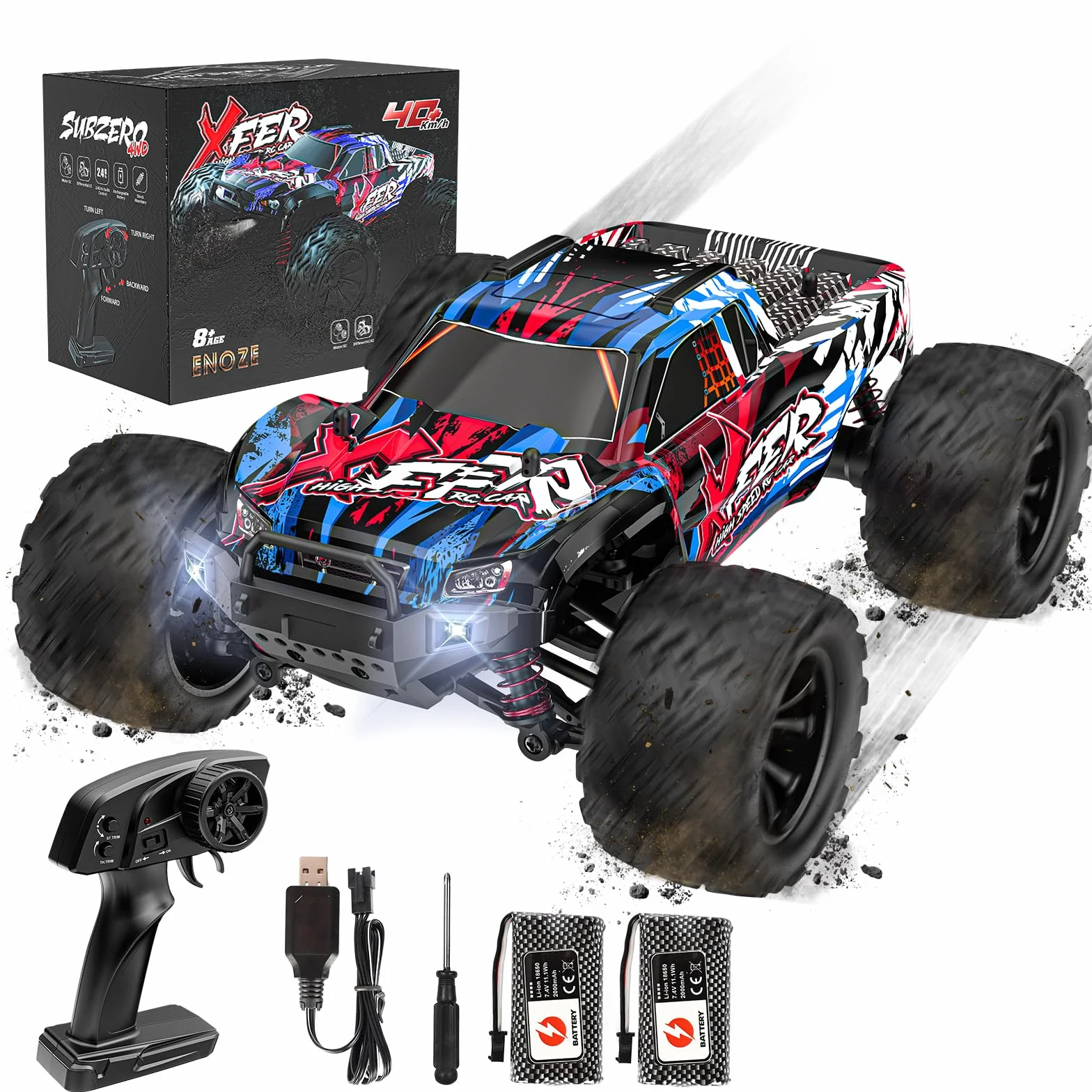 EVARY Voiture télécommandée 1:16, 40 km/h, 2,4 GHz, 4 WD, Monster Truck radiocommandée, Jouet pour Adolescents à partir de 12 Ans, 55 Minutes de Temps de Jeu, portée 50 m, Voiture radiocommandée pour