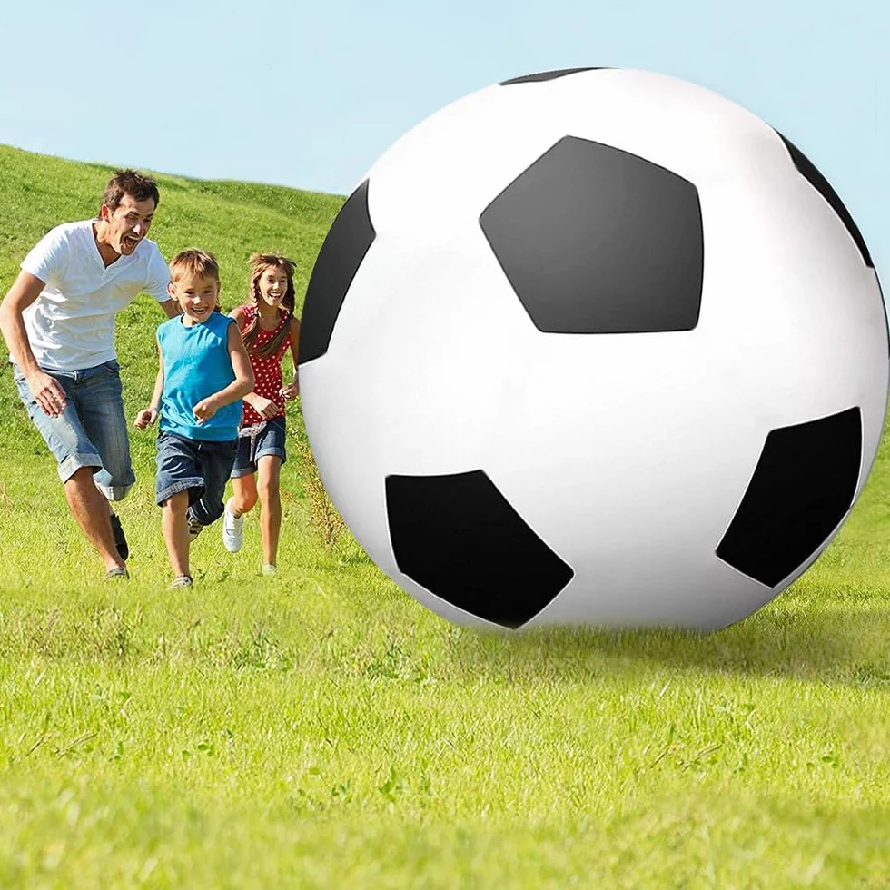 Ballon de football gonflable géant 100 cm caoutchouc robuste avec pompe à main noir et blanc