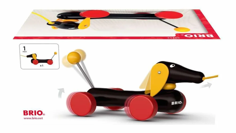 BRIO Jim Le Teckel Chien à tirer en bois certifié FSC® Jouet d'éveil premier âge Stimule la marche Pour enfant à partir de 12 mois