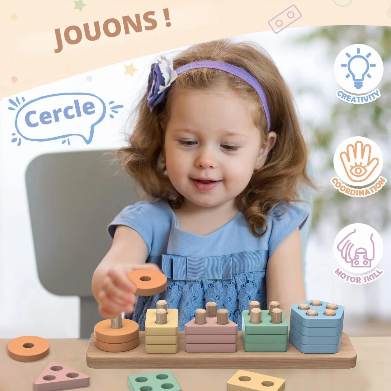 Jouets Puzzle en Bois Montessori 1 2 3 Ans, Jeu d'Activité et Développement pour Enfants 1 an