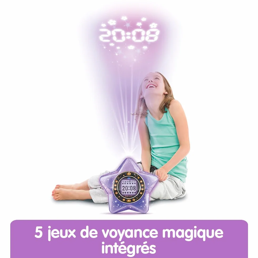 VTech KidiMagic Starlight Violet Radio Réveil Enfant 9 en 1 Étoile Effets Lumineux Projection Heure Plafond Enceinte Jeux Cadeau 6-12 Ans Français