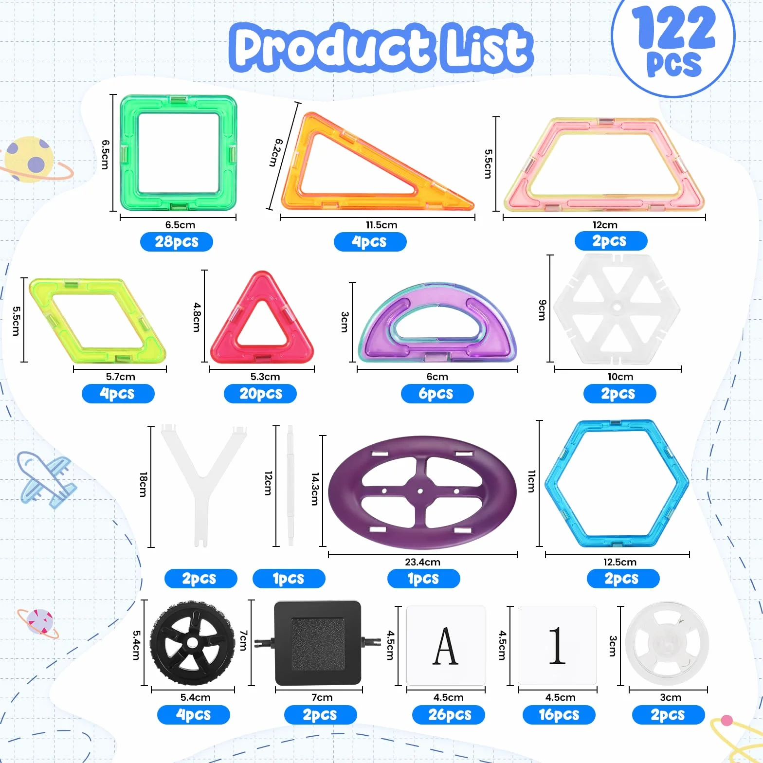 Blocs de Construction Magnétiques 122 Pièces 3D Jouets Éducatifs pour Enfants 3-7 Ans